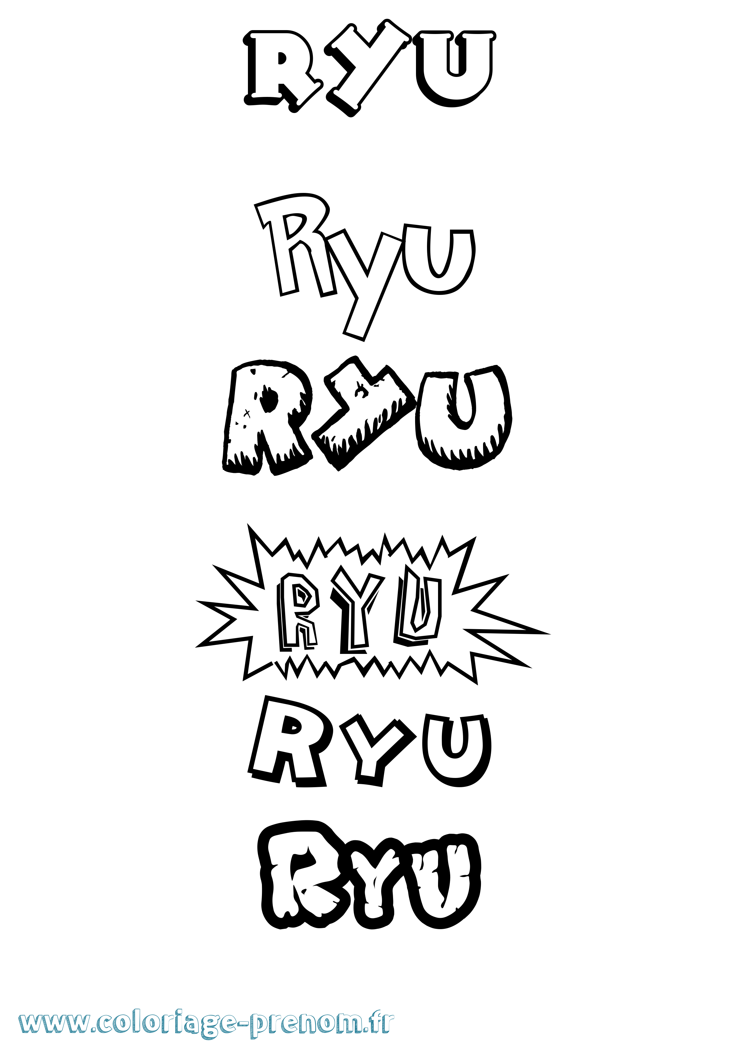 Coloriage prénom Ryu Dessin Animé