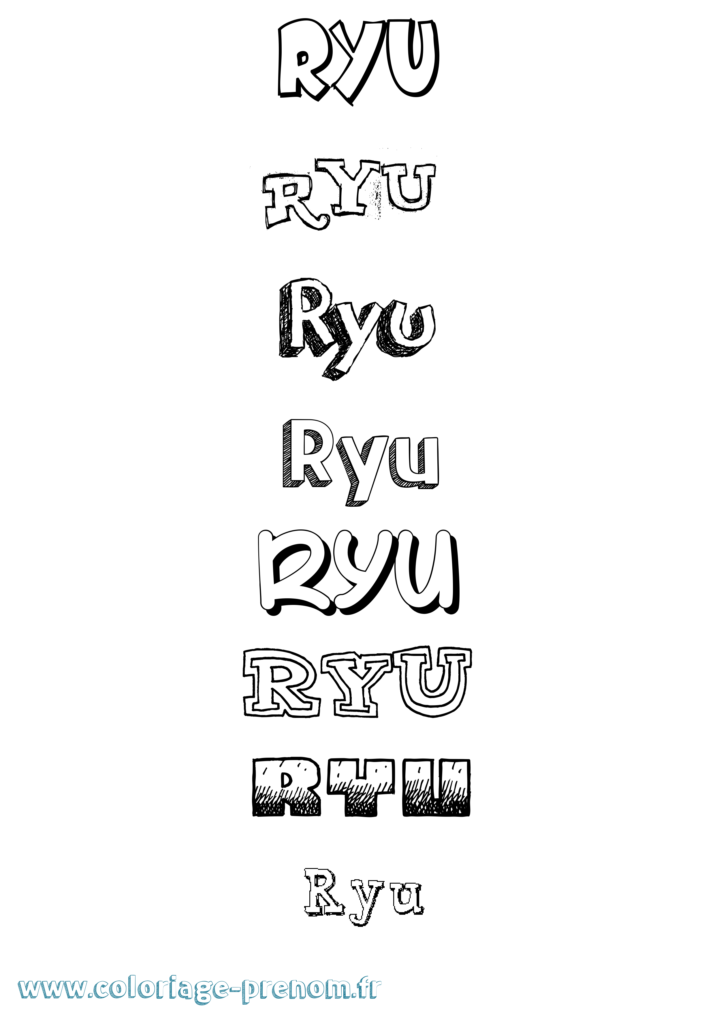 Coloriage prénom Ryu Dessiné