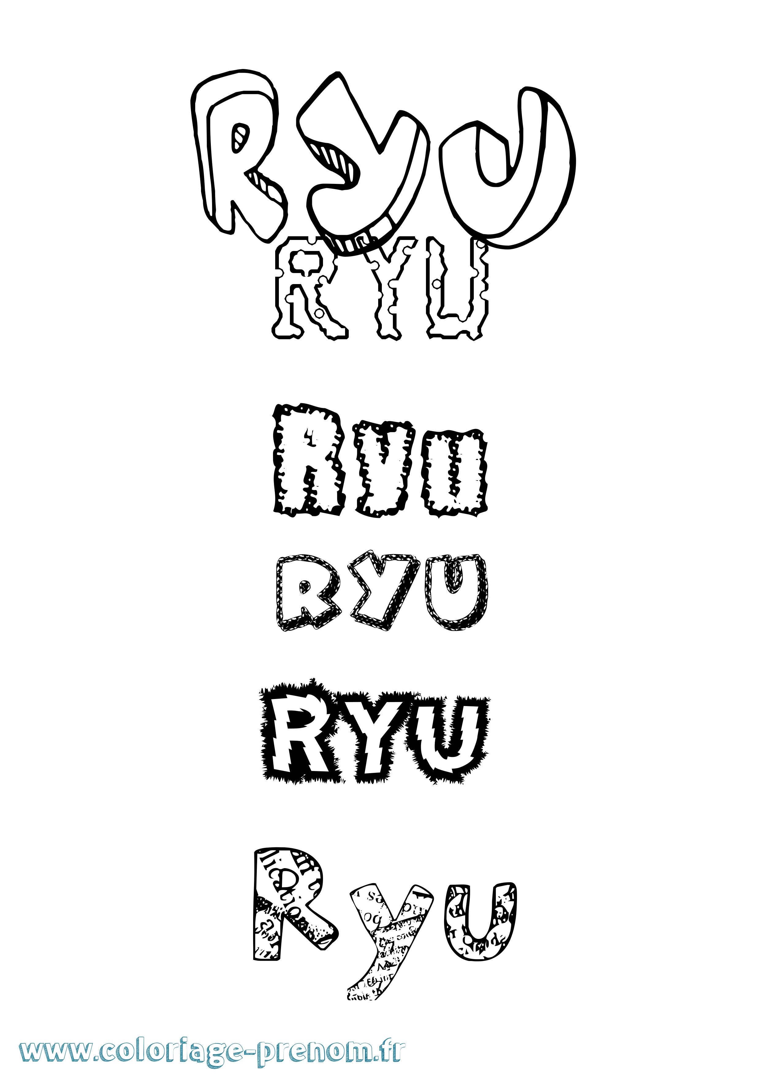 Coloriage prénom Ryu Destructuré