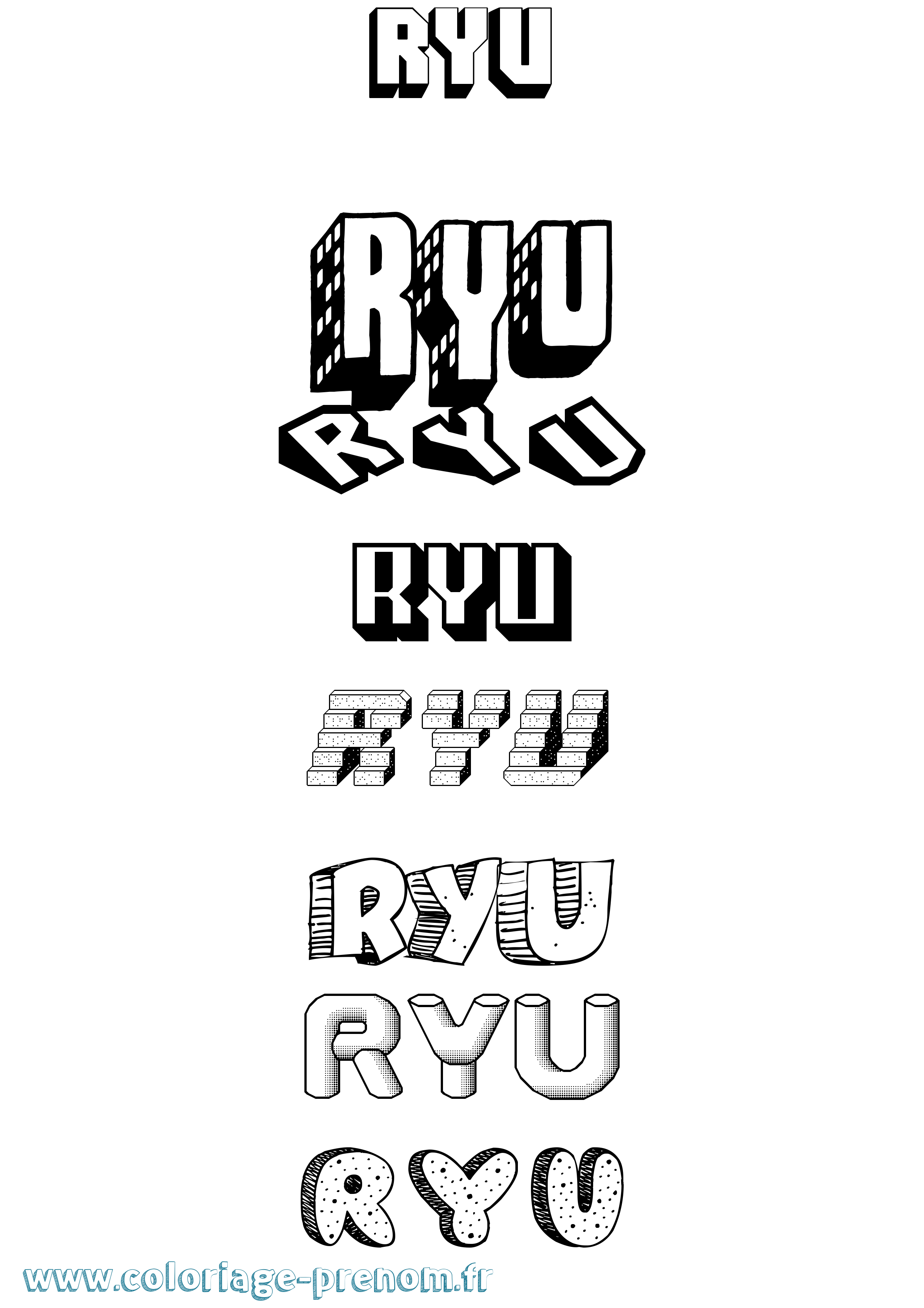 Coloriage prénom Ryu Effet 3D