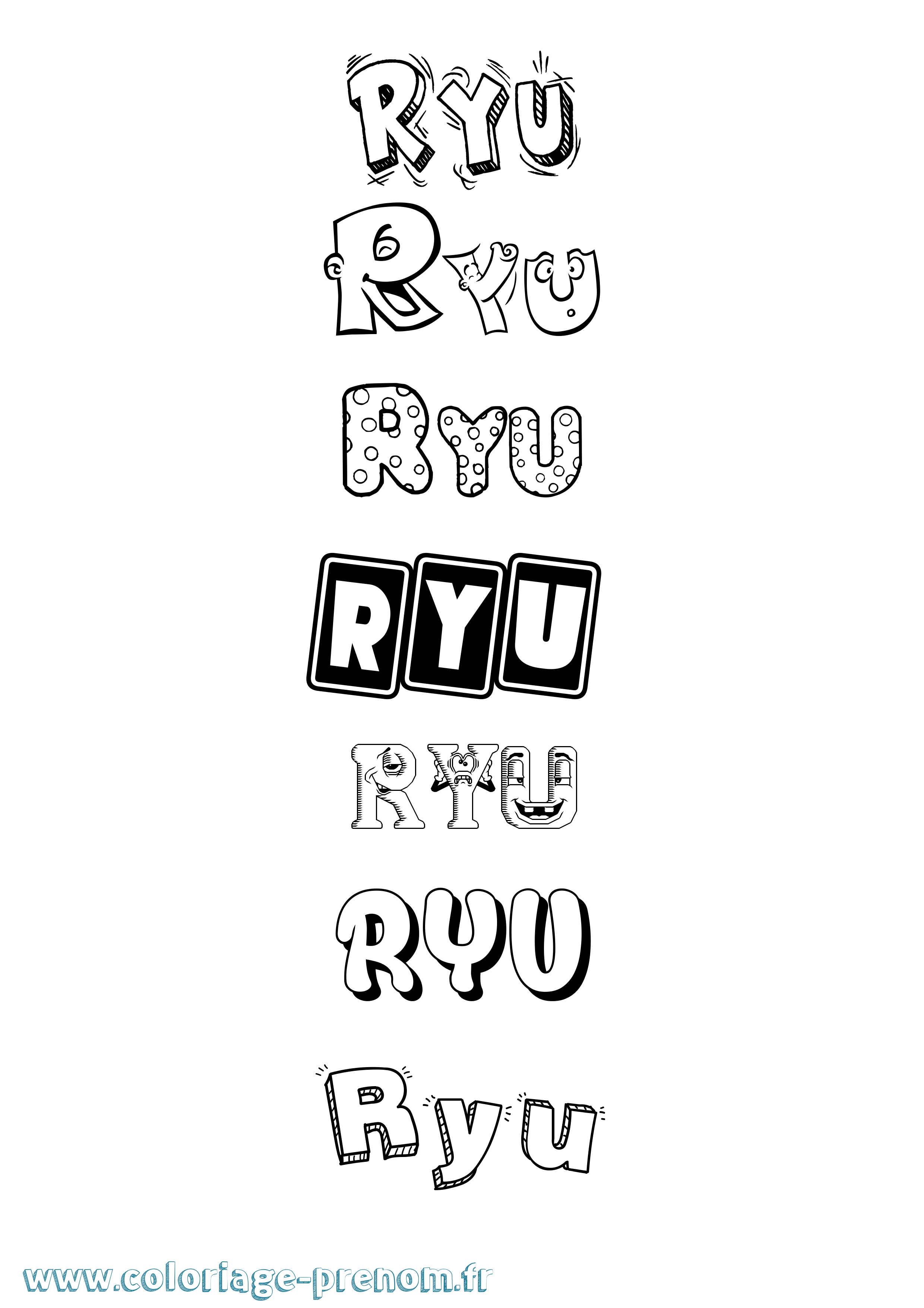 Coloriage prénom Ryu Fun