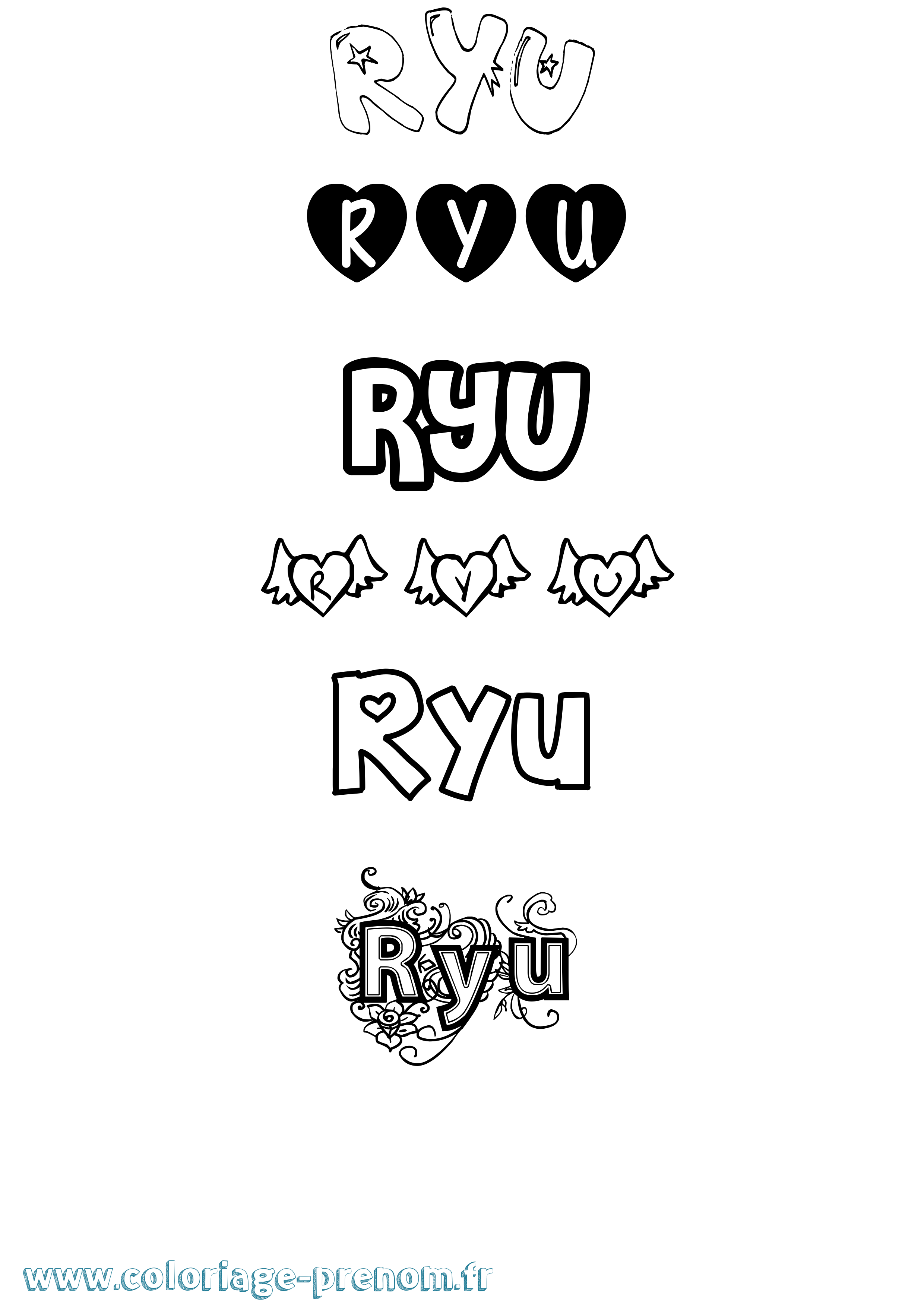 Coloriage prénom Ryu Girly