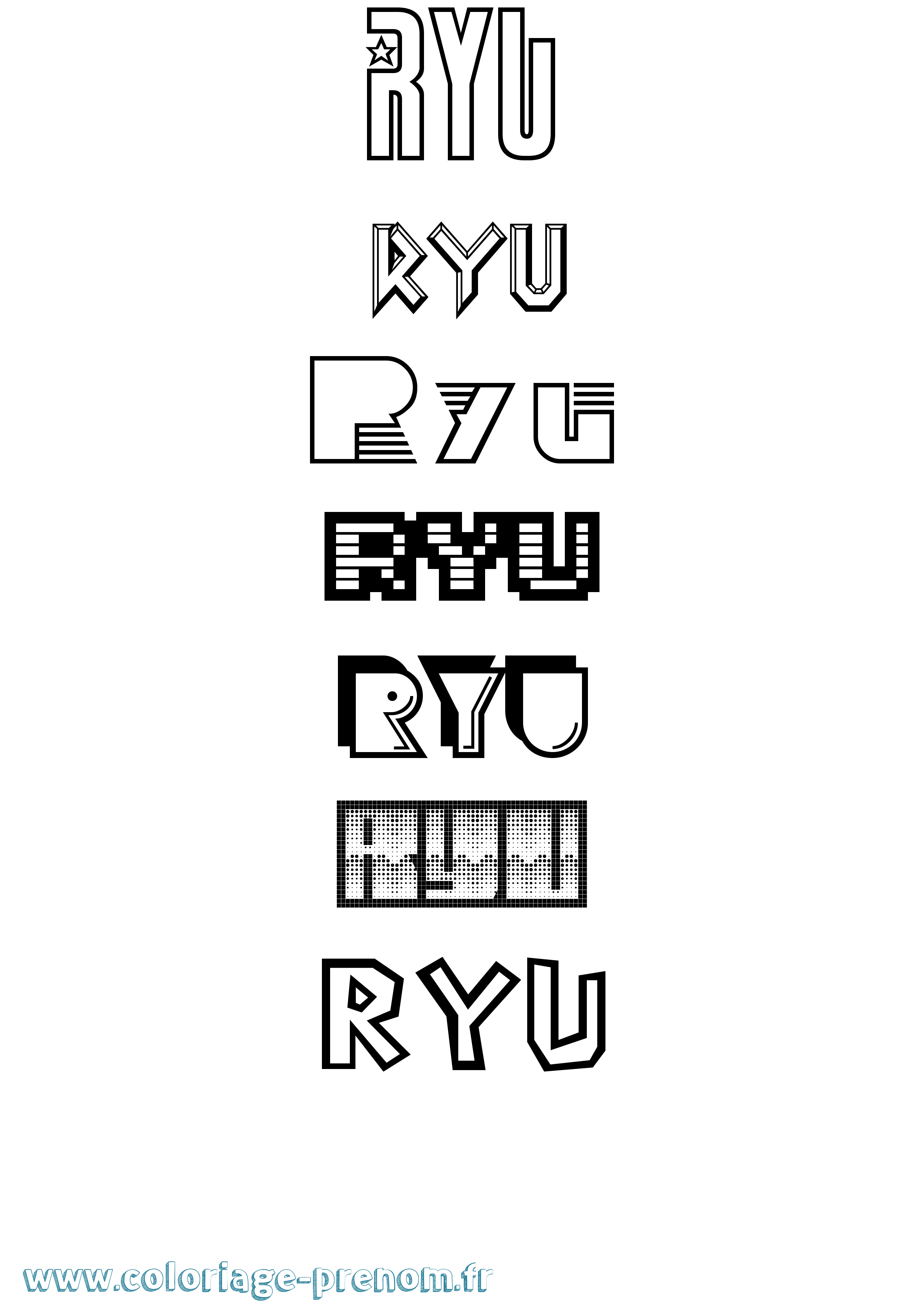 Coloriage prénom Ryu Jeux Vidéos