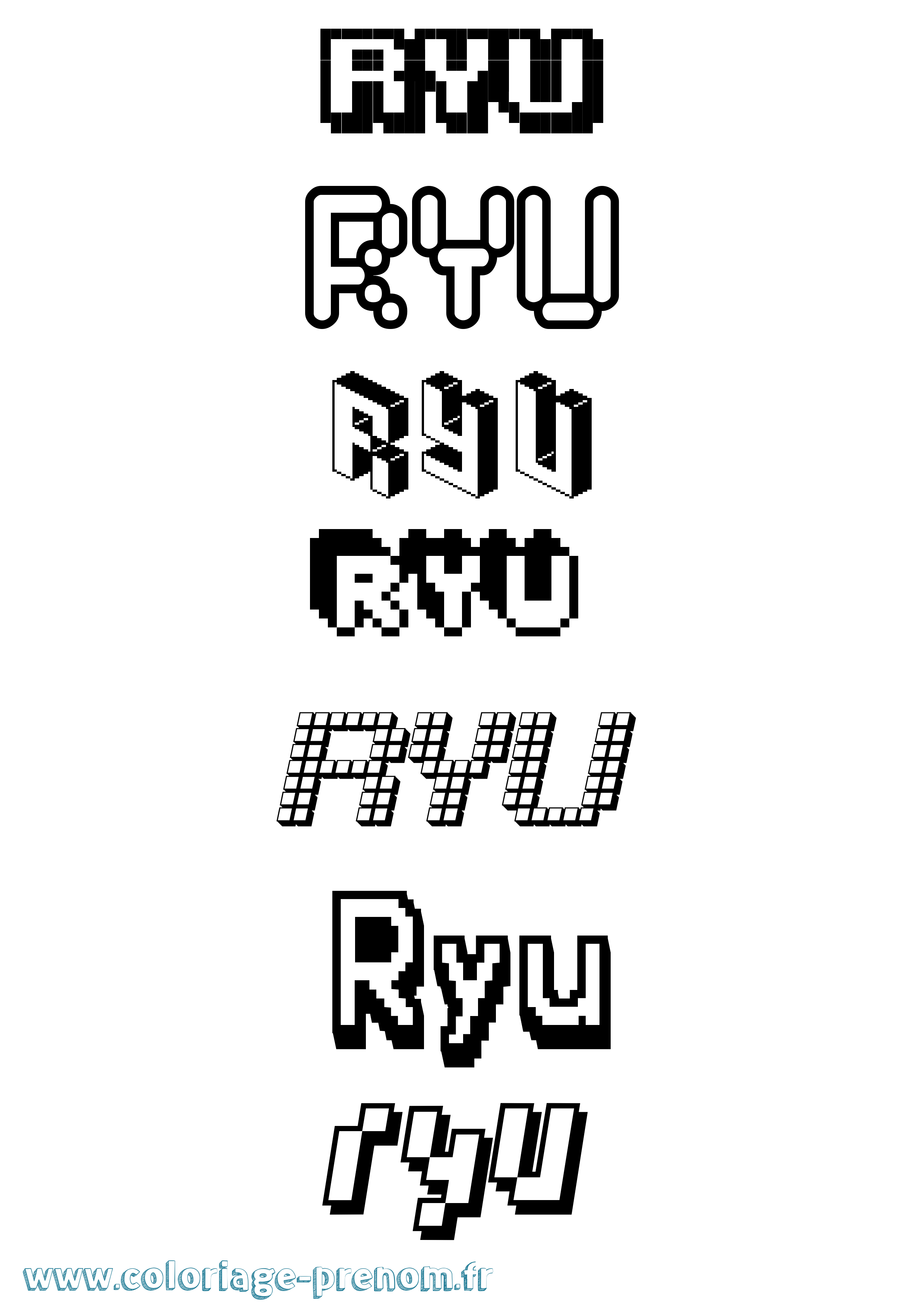 Coloriage prénom Ryu Pixel