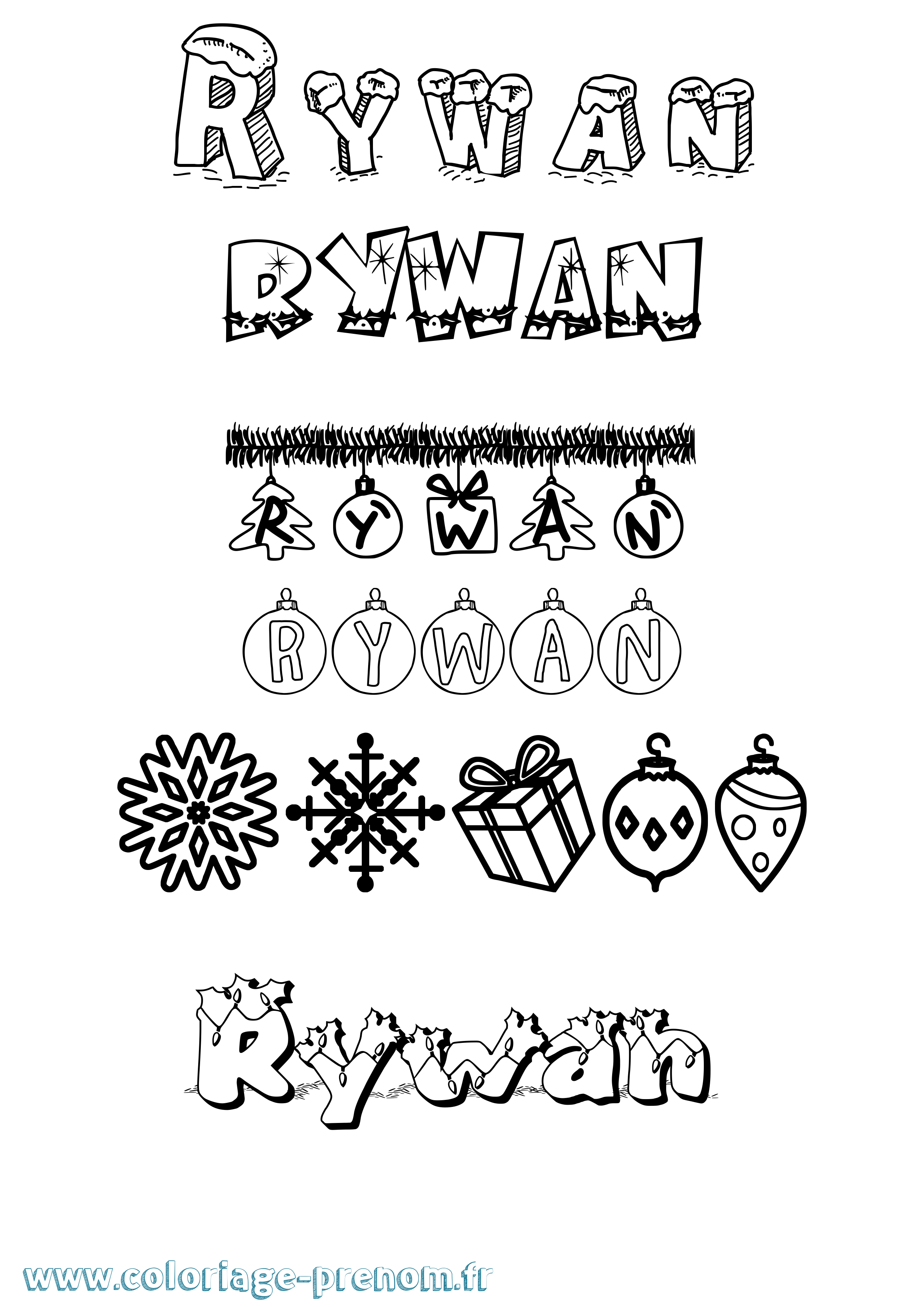 Coloriage Rywan Noël Coloriage prénom Rywan Noël