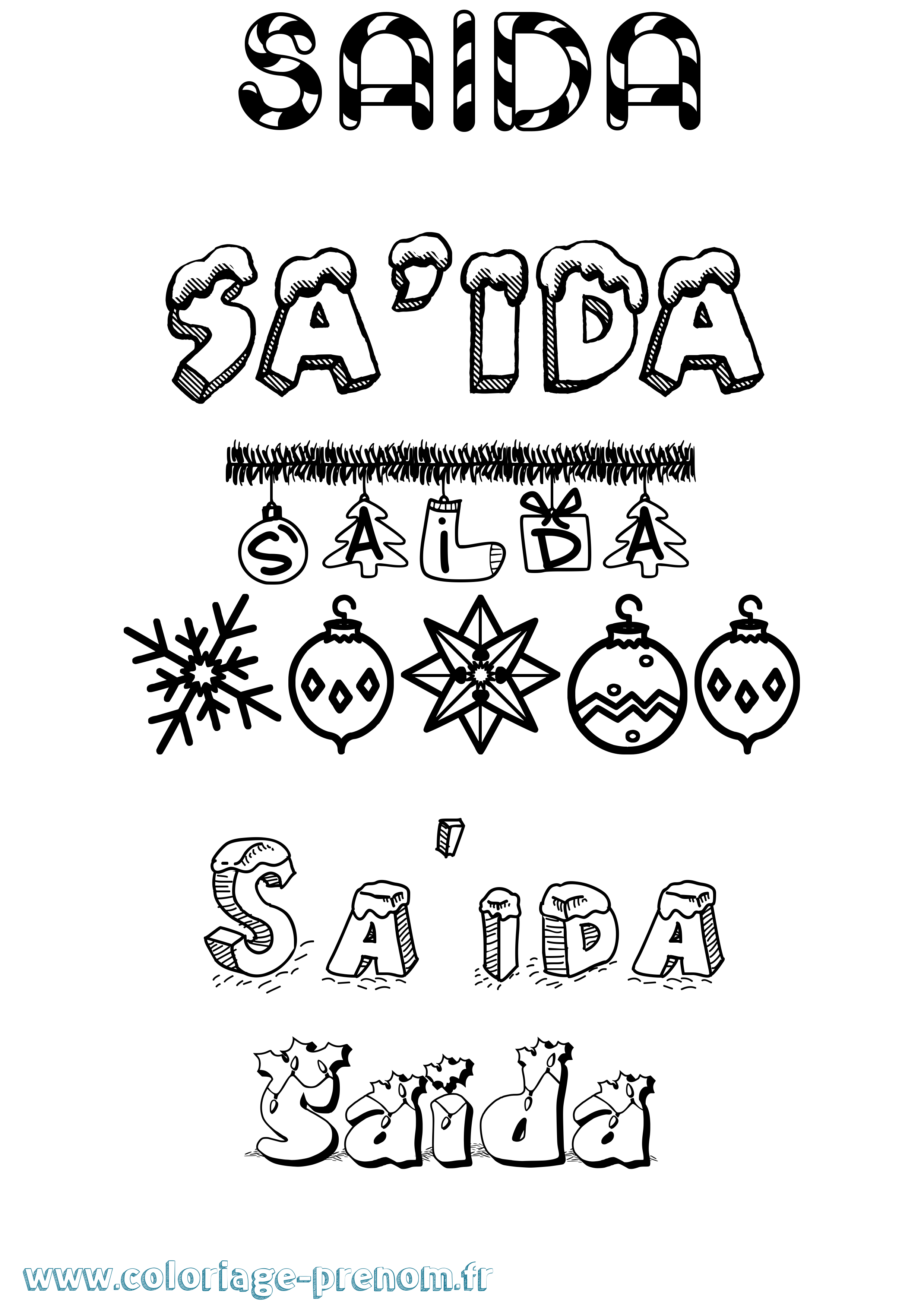Coloriage prénom Sa'Ida Noël
