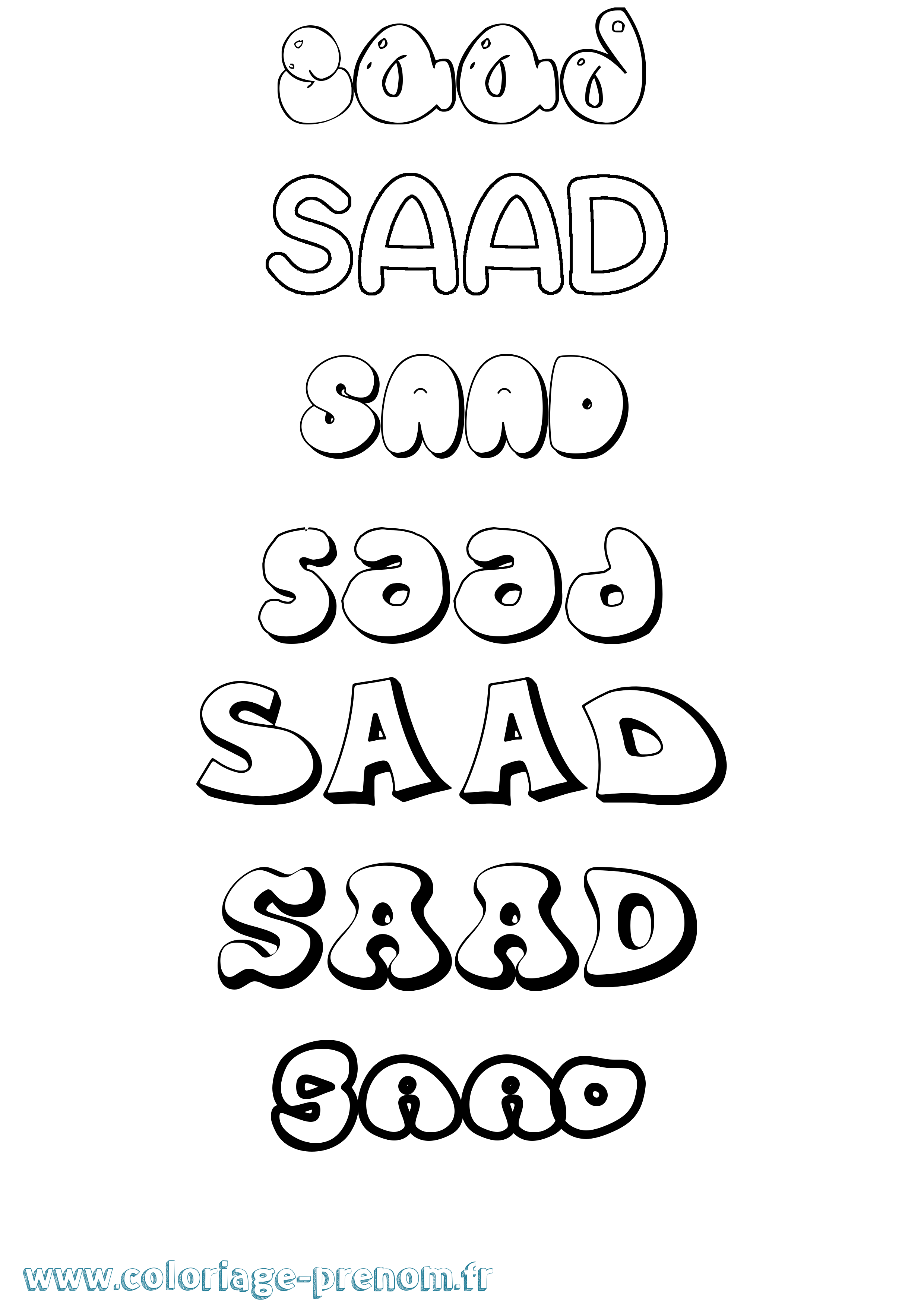 Coloriage prénom Saad Bubble