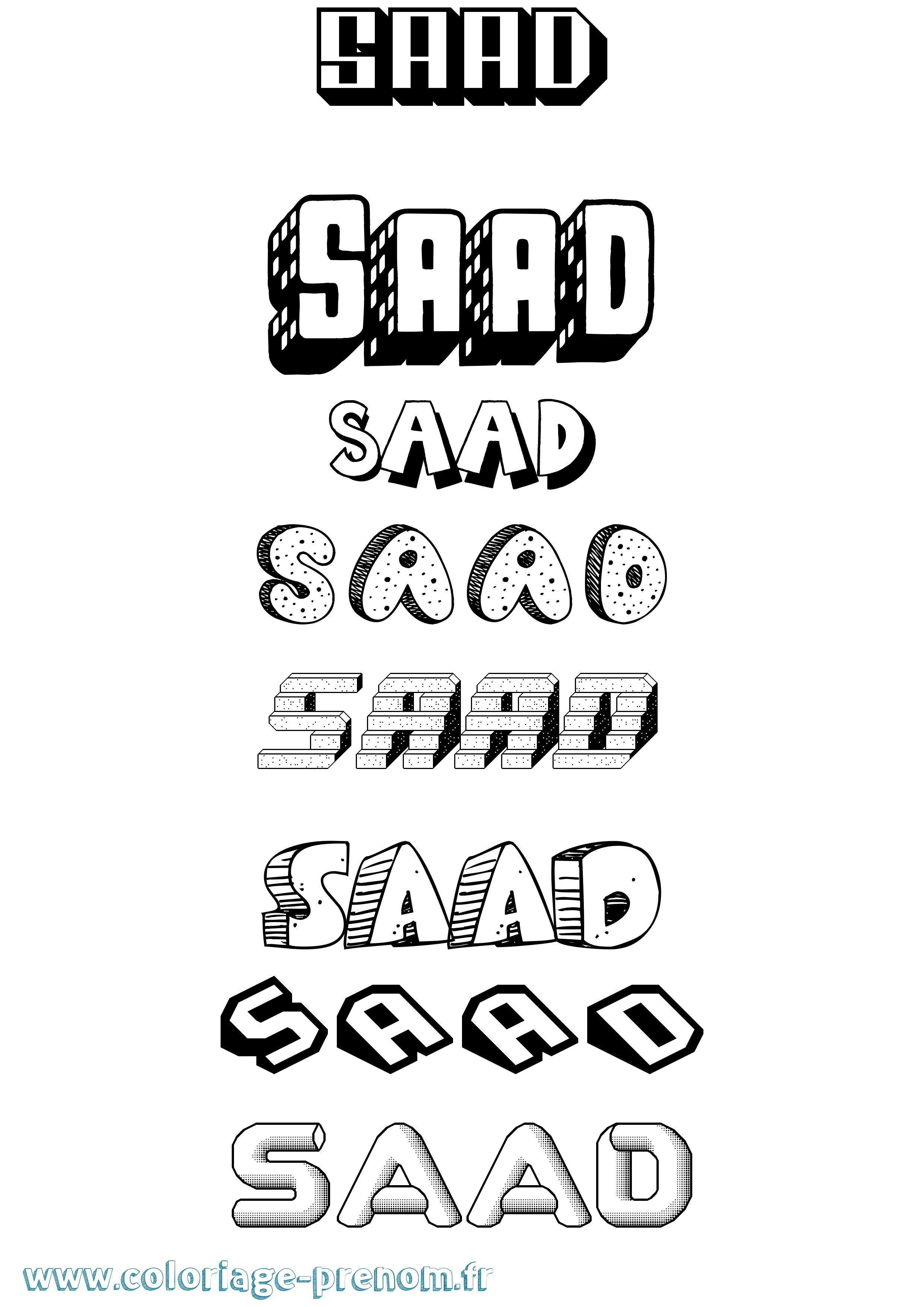Coloriage prénom Saad Effet 3D