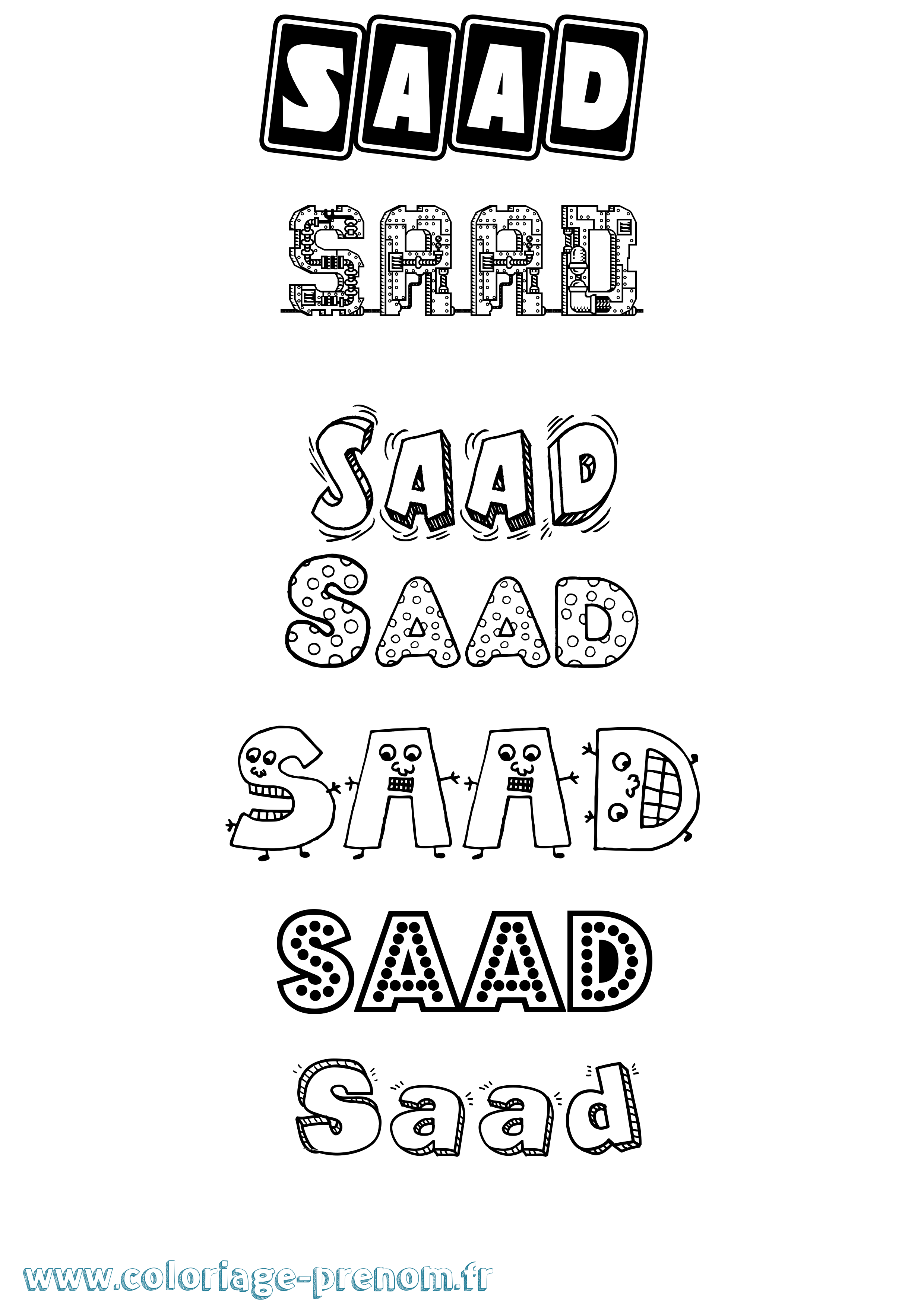 Coloriage prénom Saad Fun