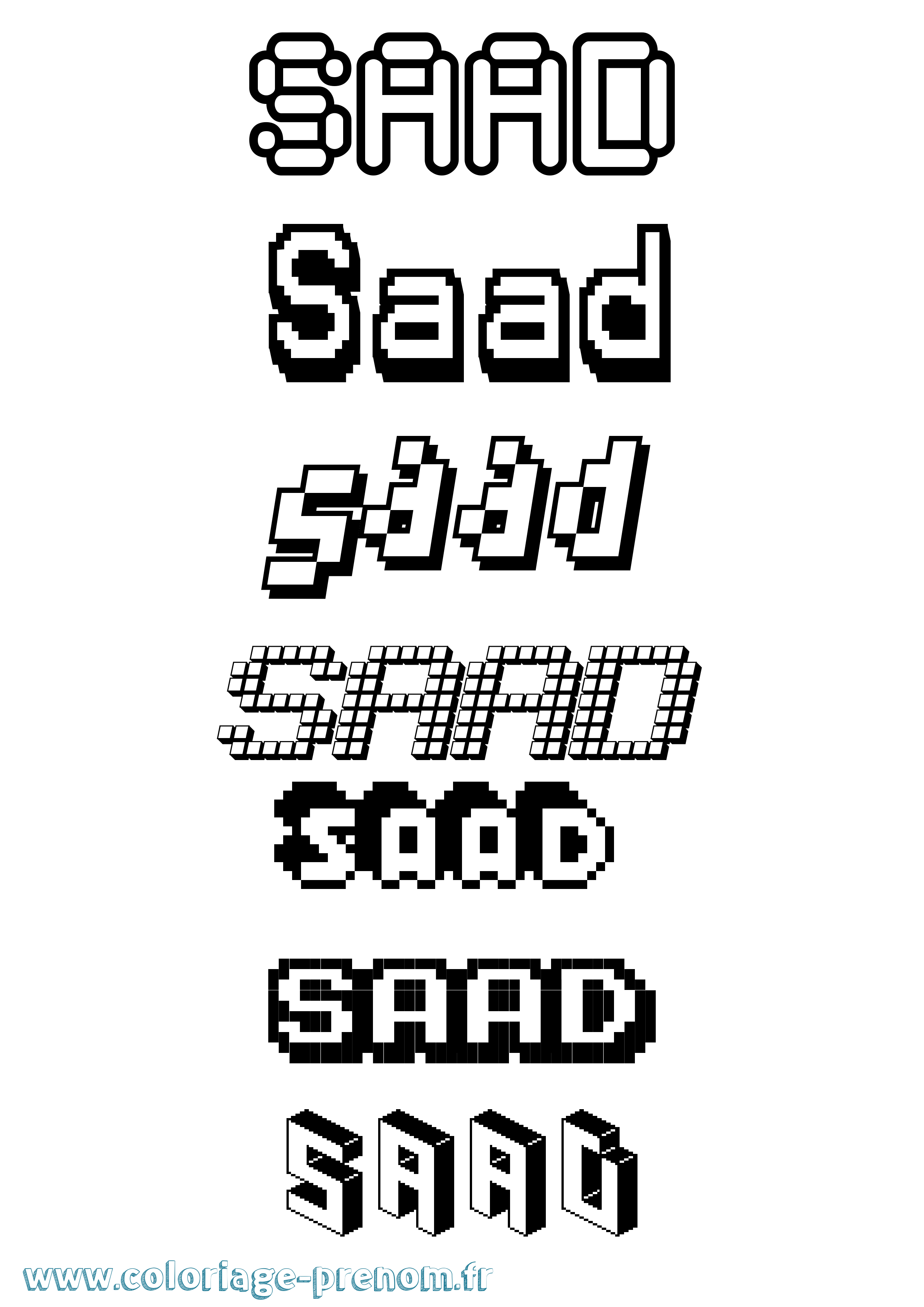 Coloriage prénom Saad Pixel