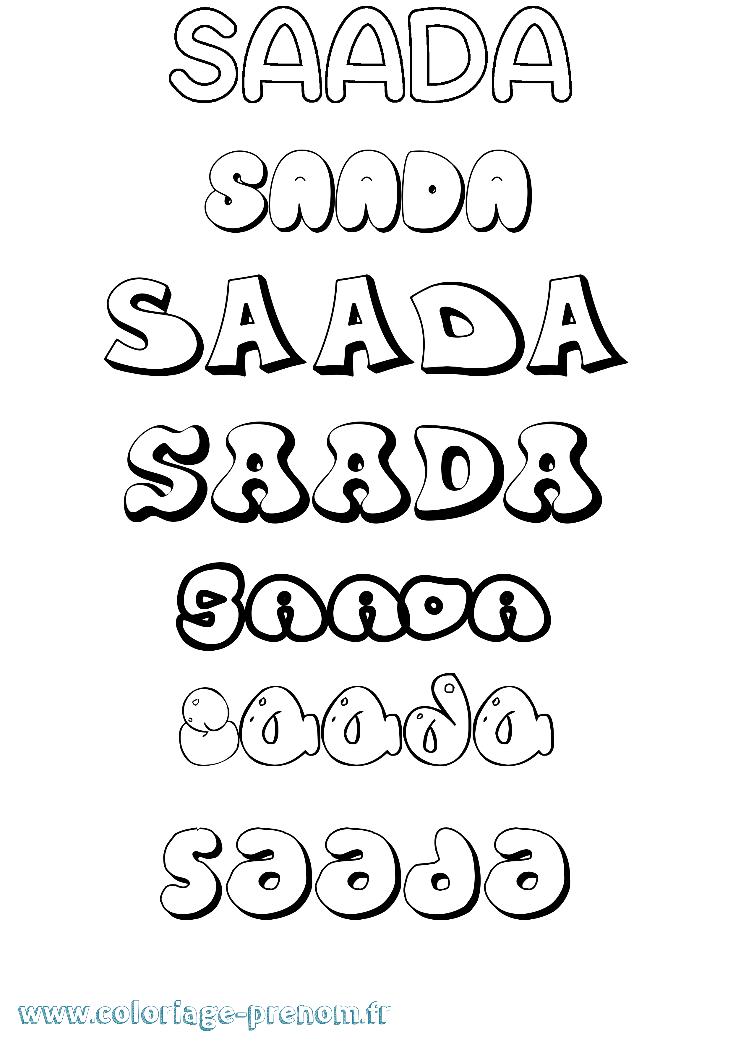 Coloriage prénom Saada Bubble