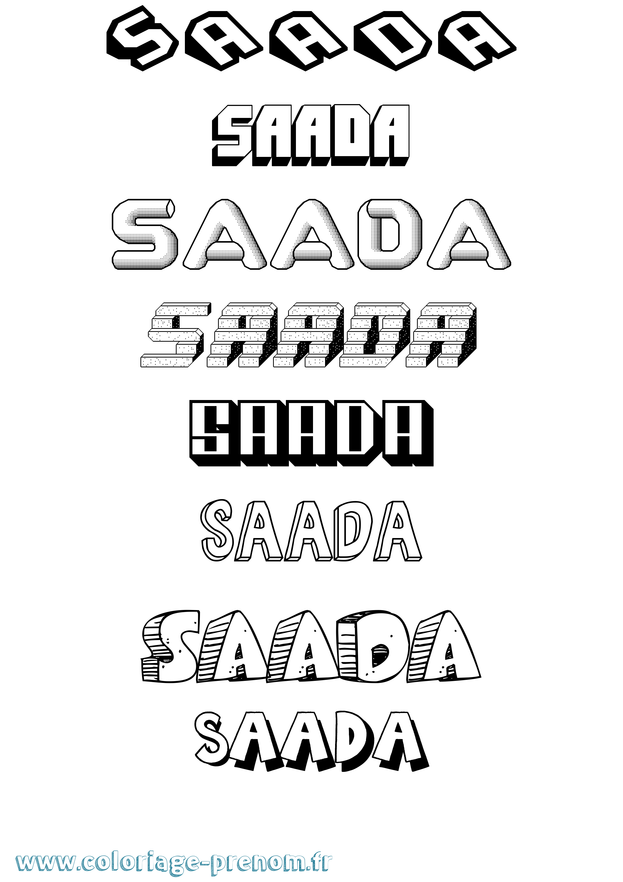 Coloriage prénom Saada Effet 3D