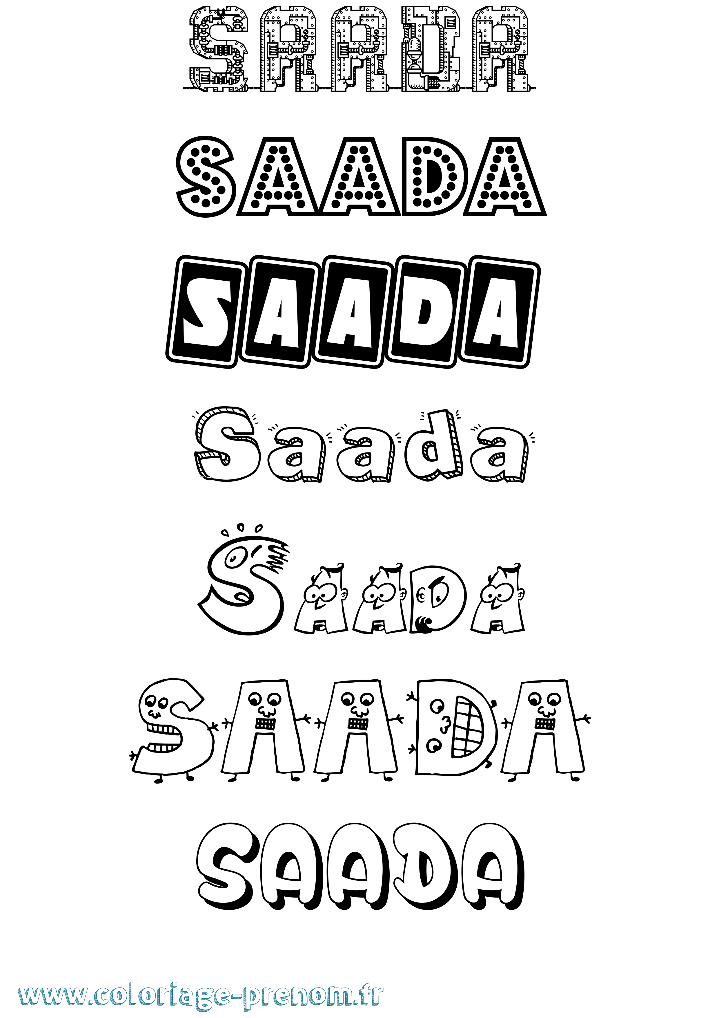 Coloriage prénom Saada Fun