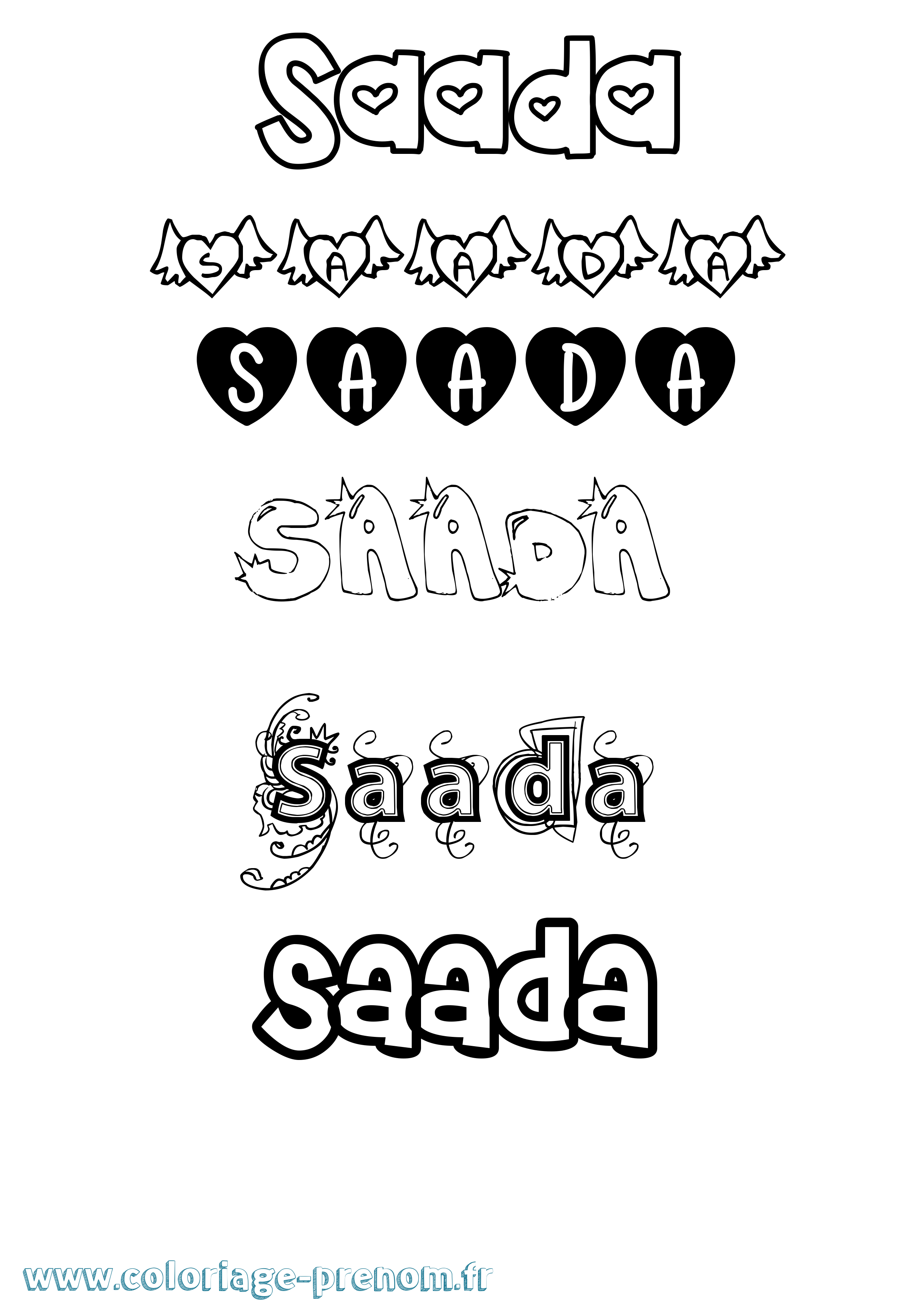 Coloriage prénom Saada Girly