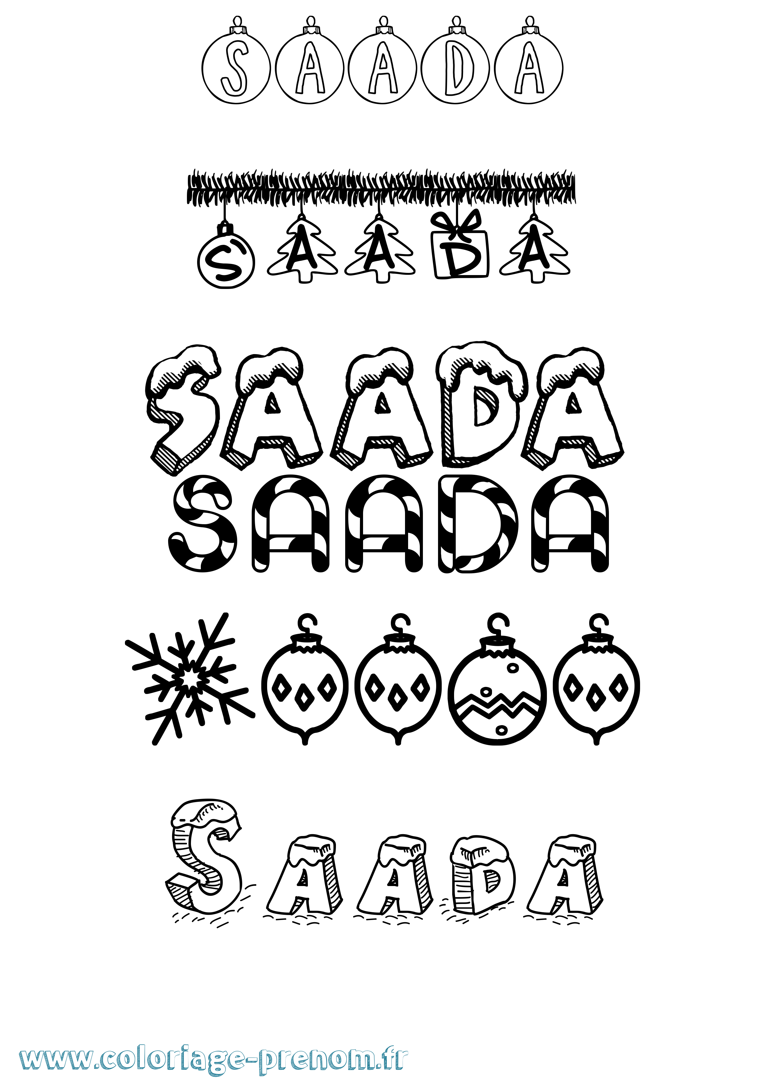 Coloriage prénom Saada Noël