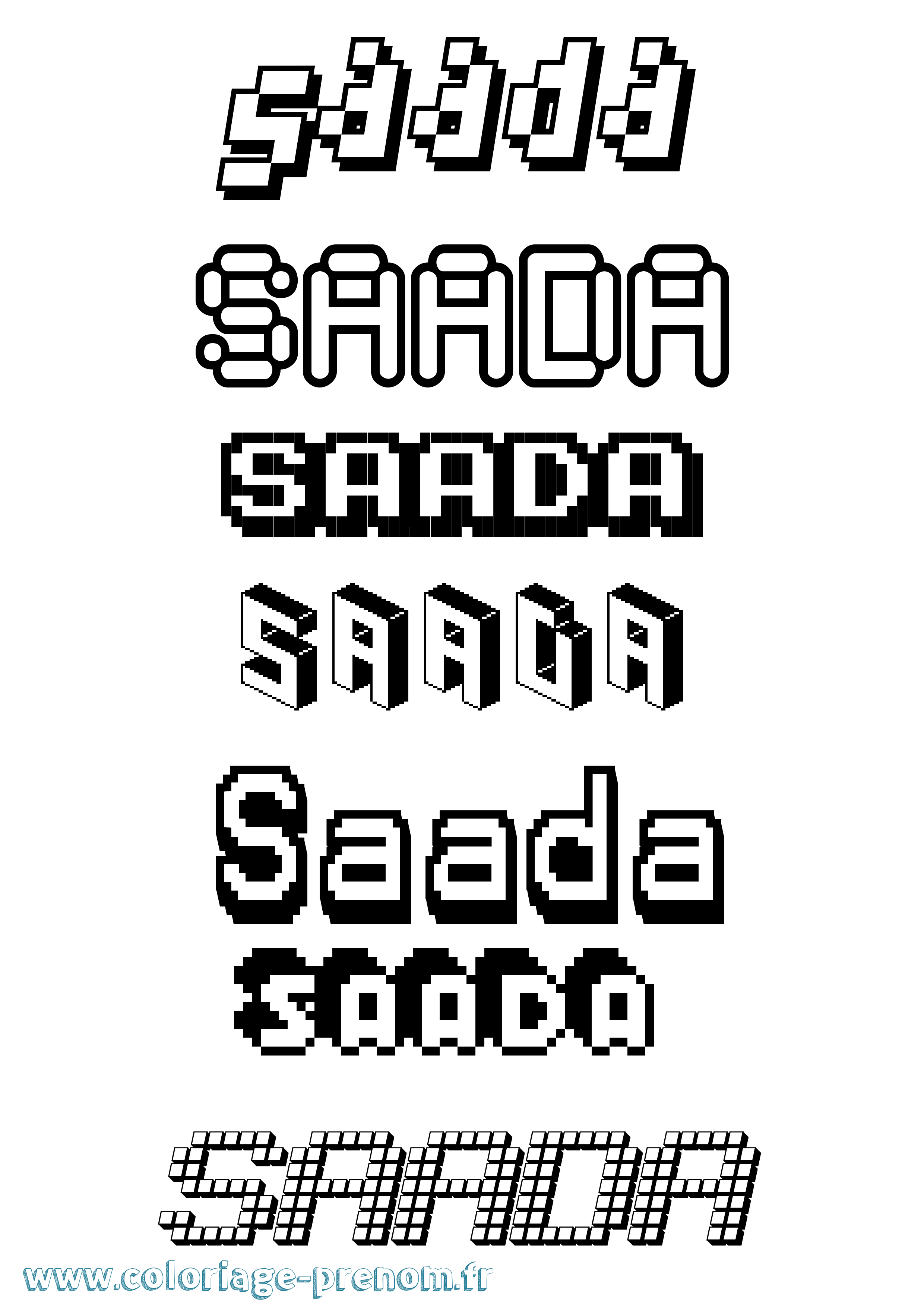 Coloriage prénom Saada Pixel