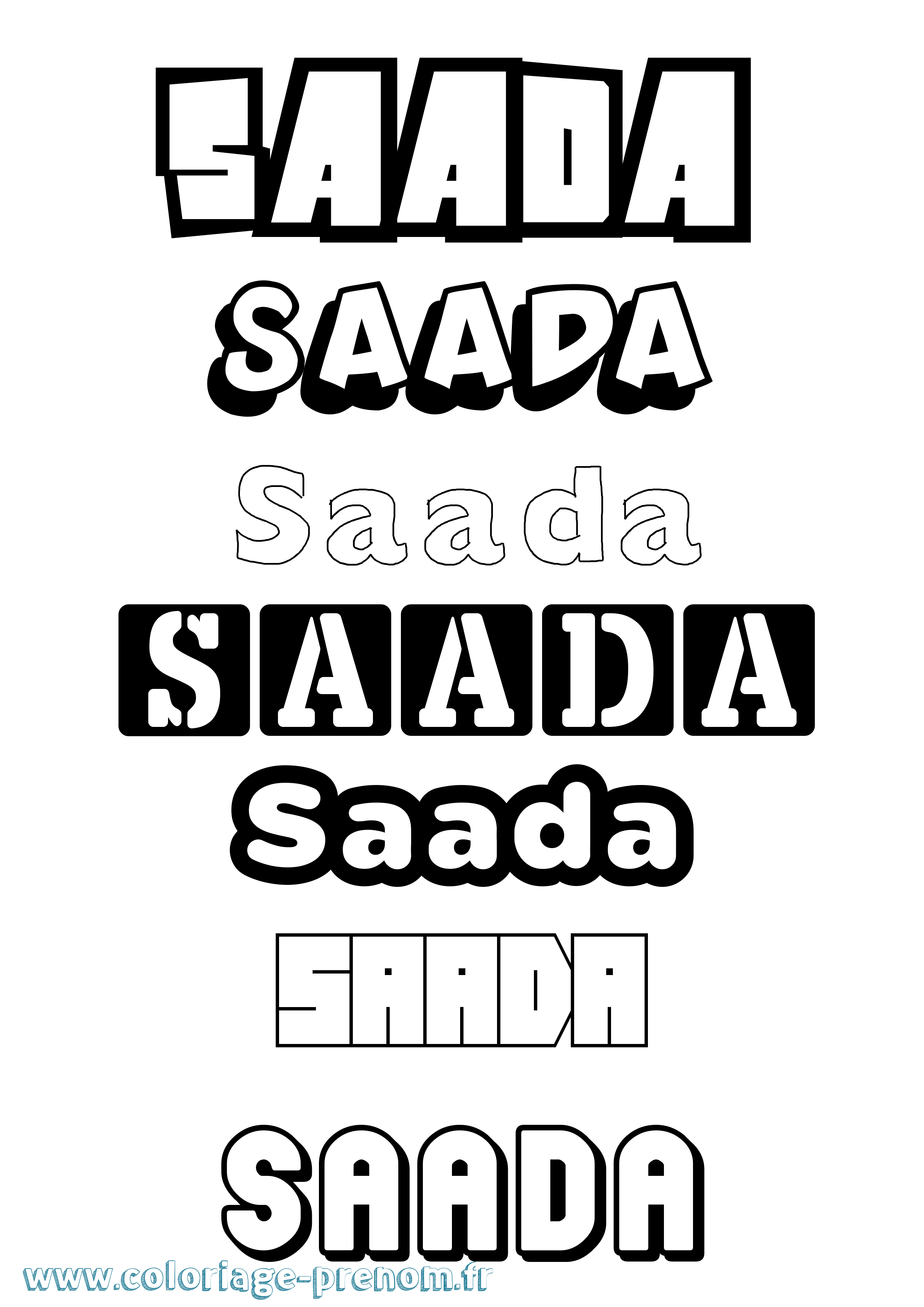 Coloriage prénom Saada Simple