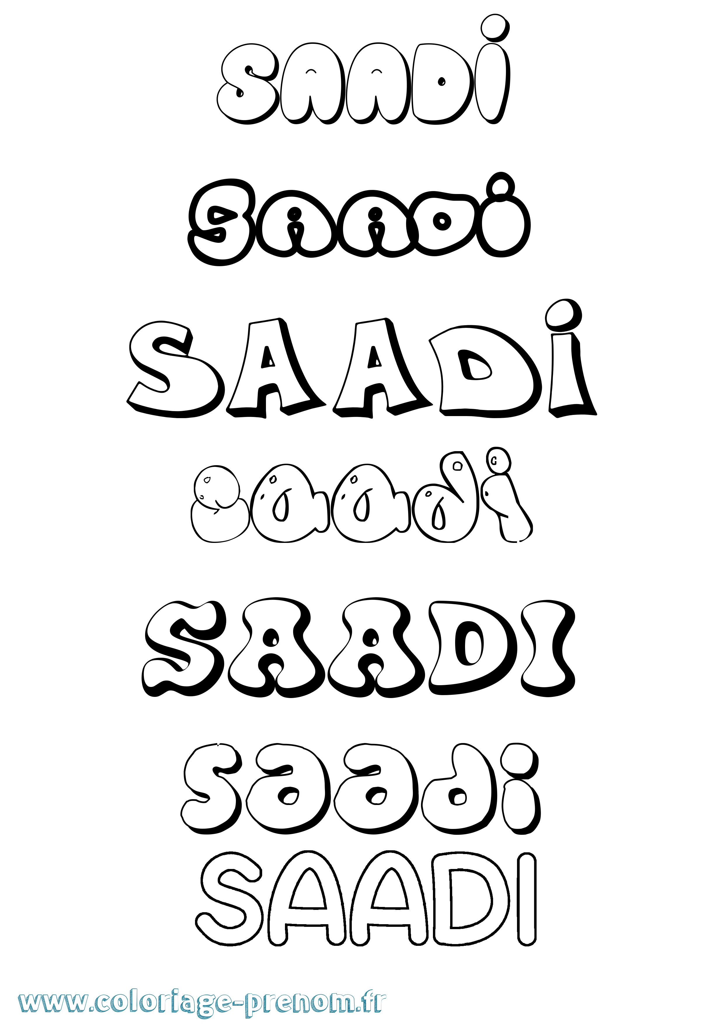 Coloriage prénom Saadi Bubble