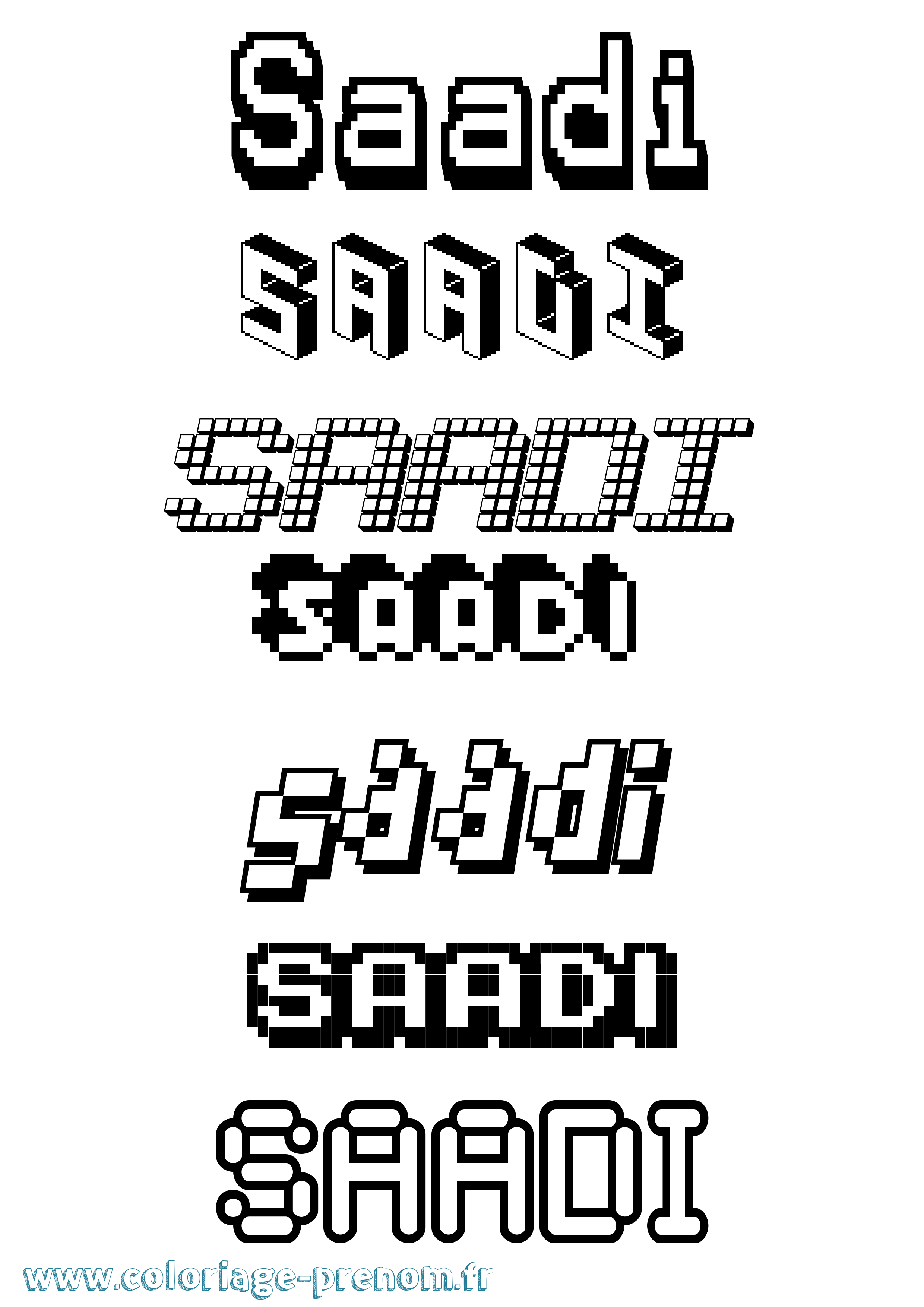 Coloriage prénom Saadi Pixel