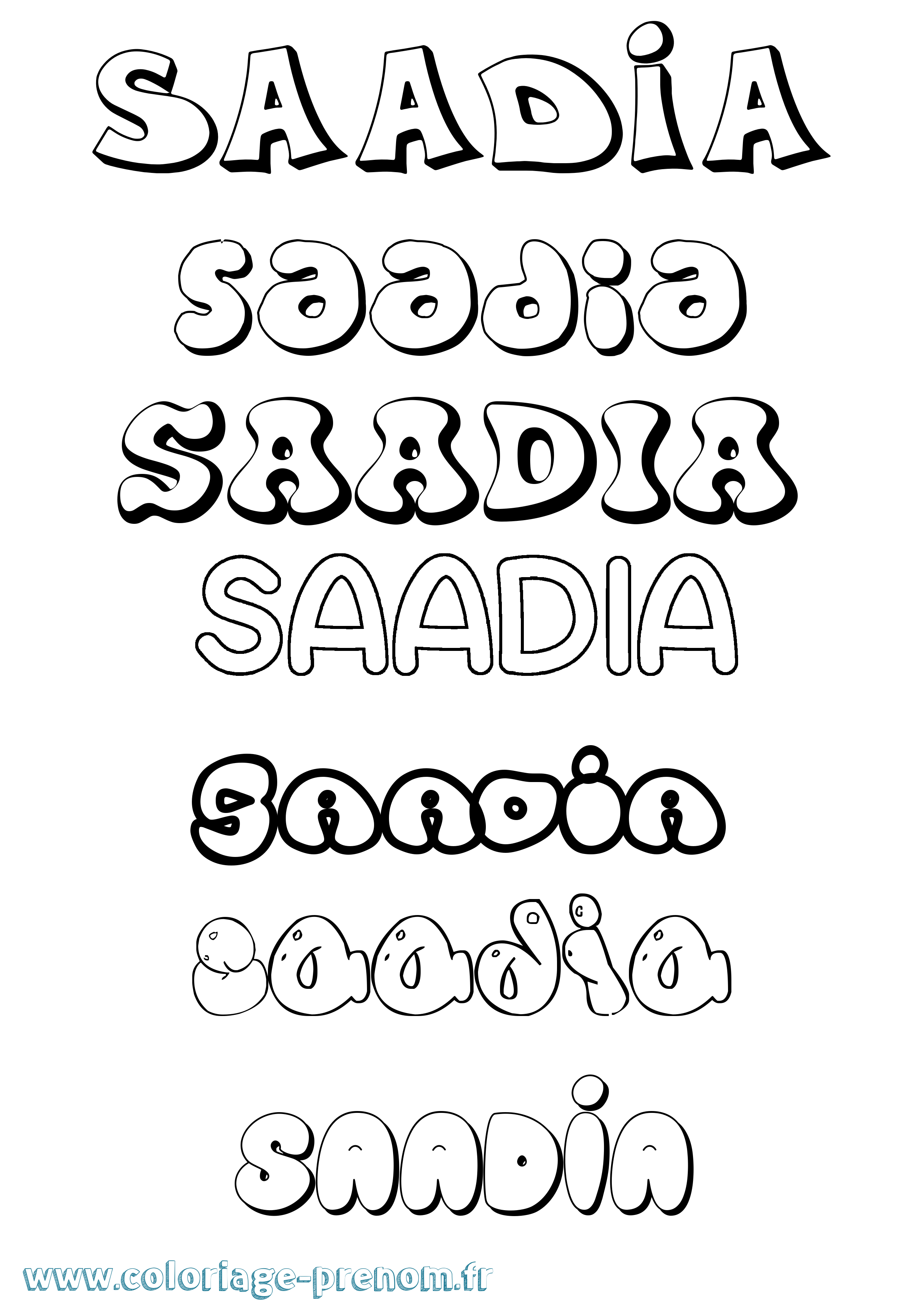 Coloriage prénom Saadia Bubble