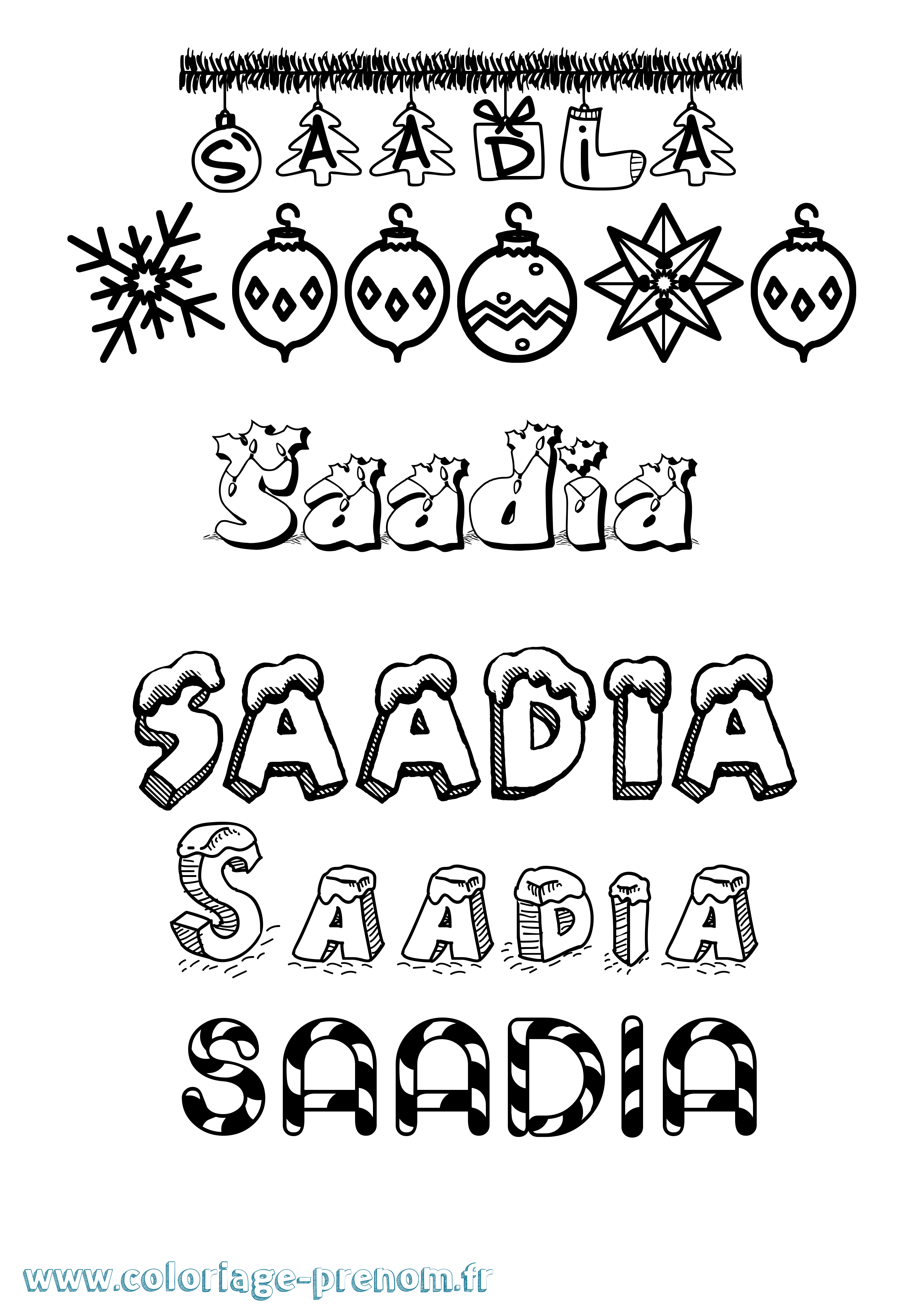 Coloriage prénom Saadia Noël