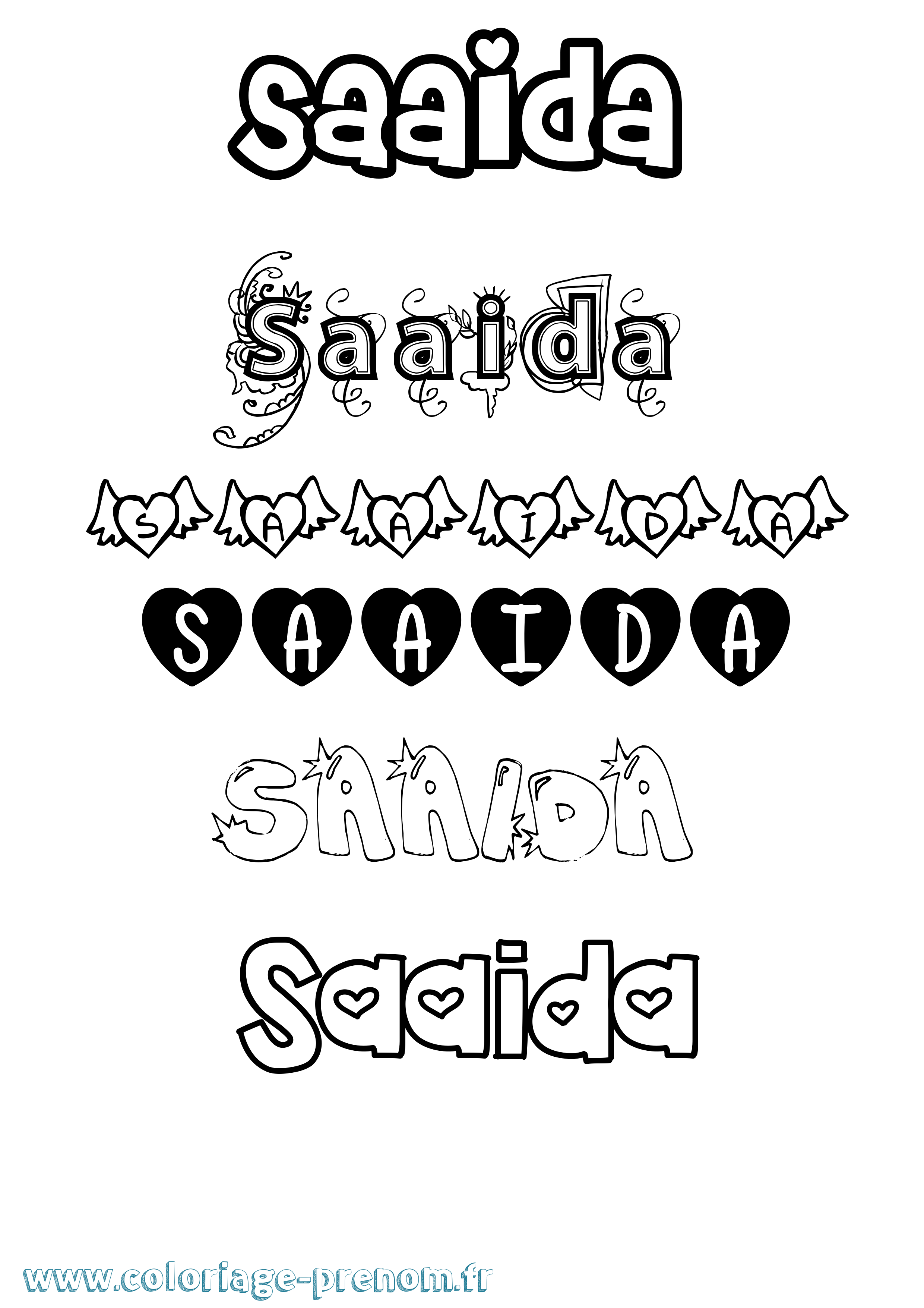 Coloriage prénom Saaida Girly