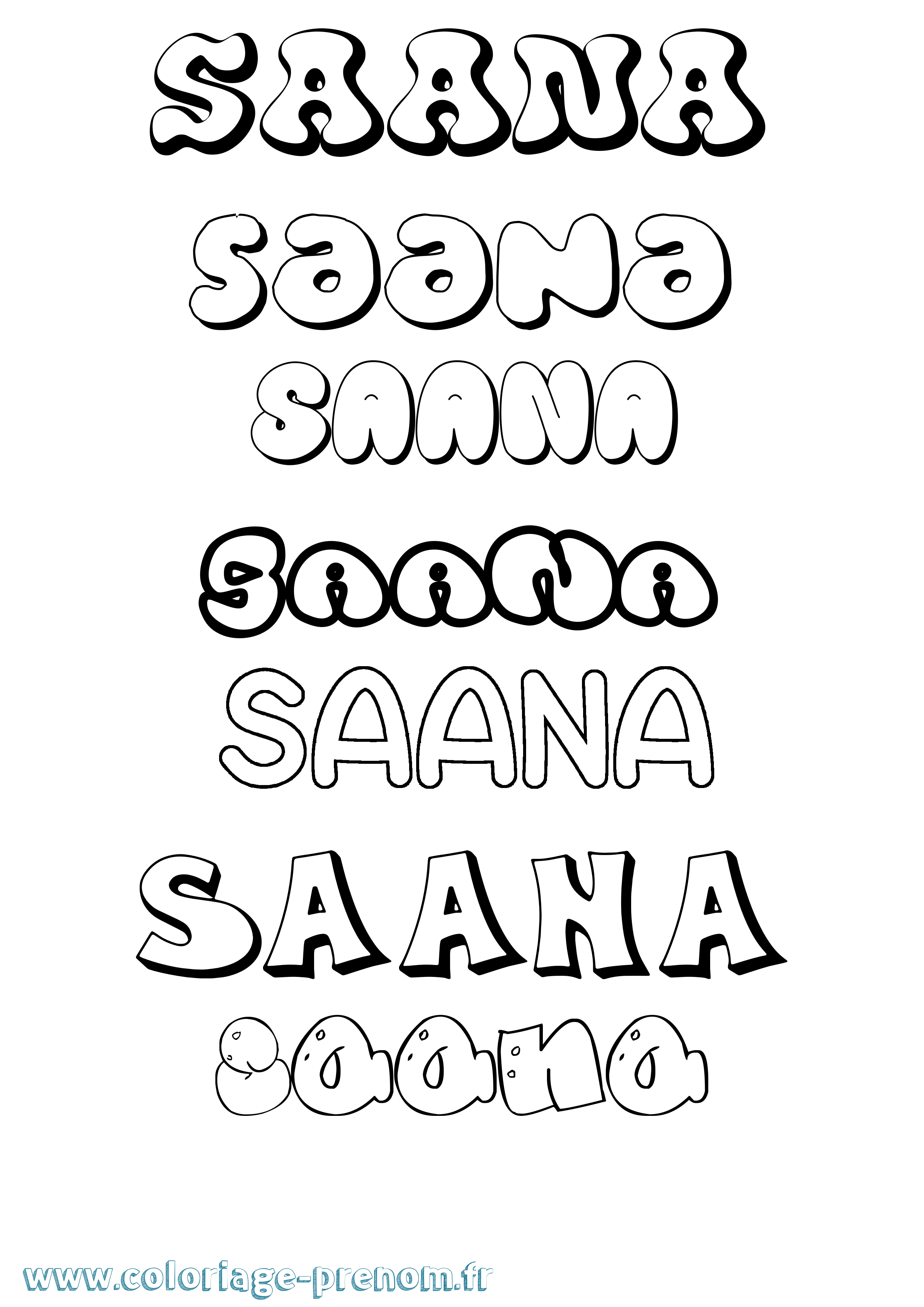 Coloriage prénom Saana Bubble