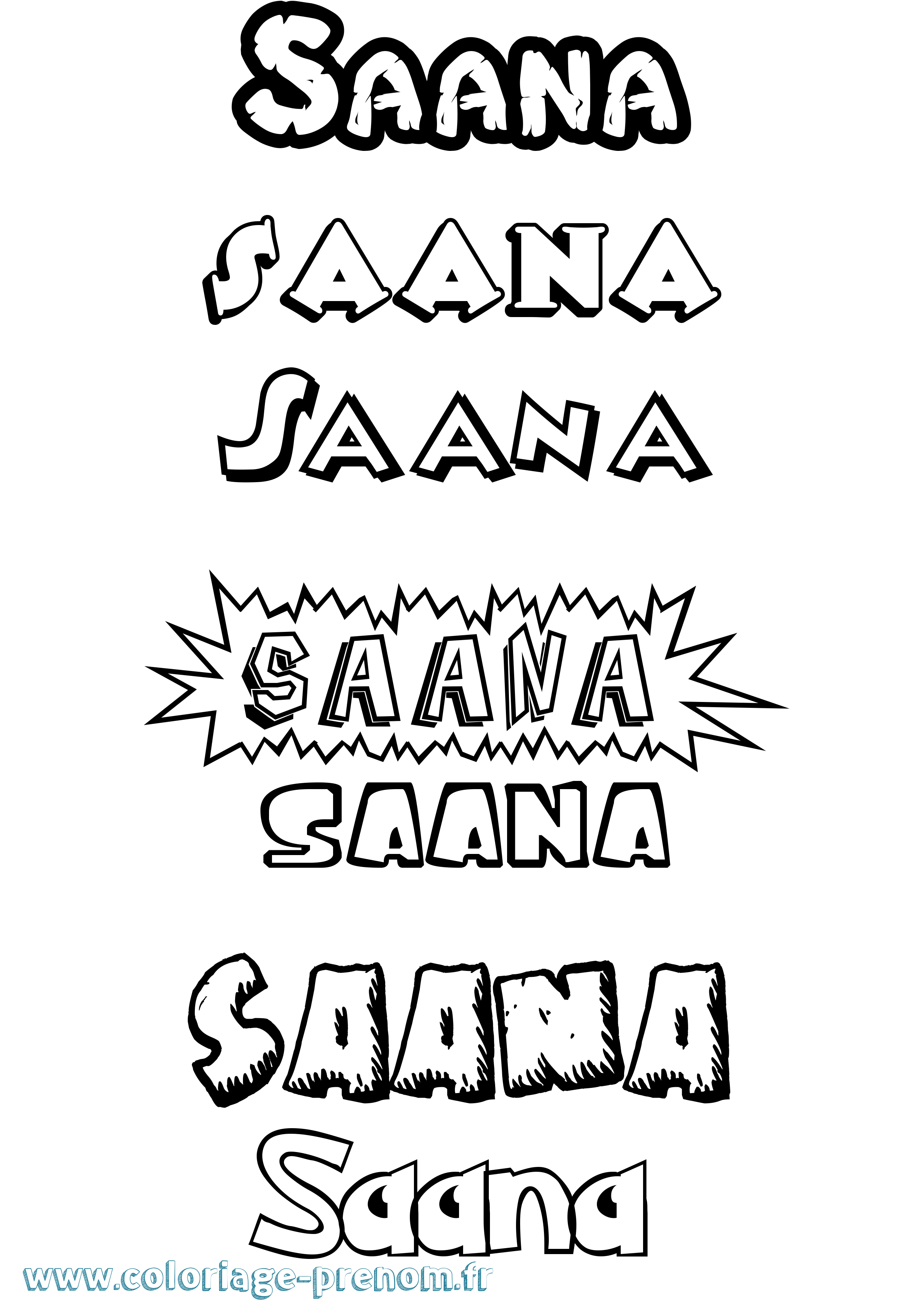 Coloriage prénom Saana Dessin Animé