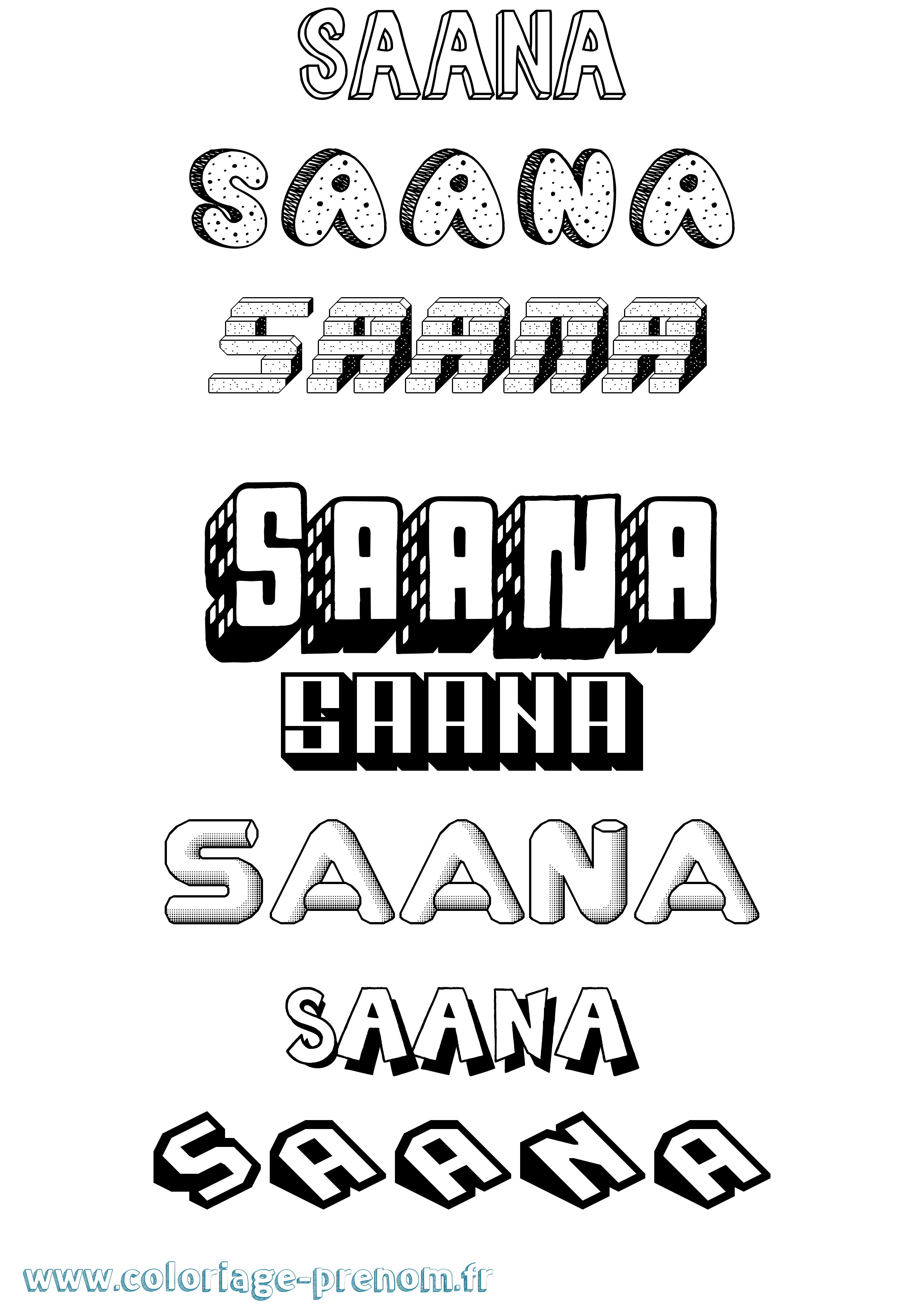 Coloriage prénom Saana Effet 3D
