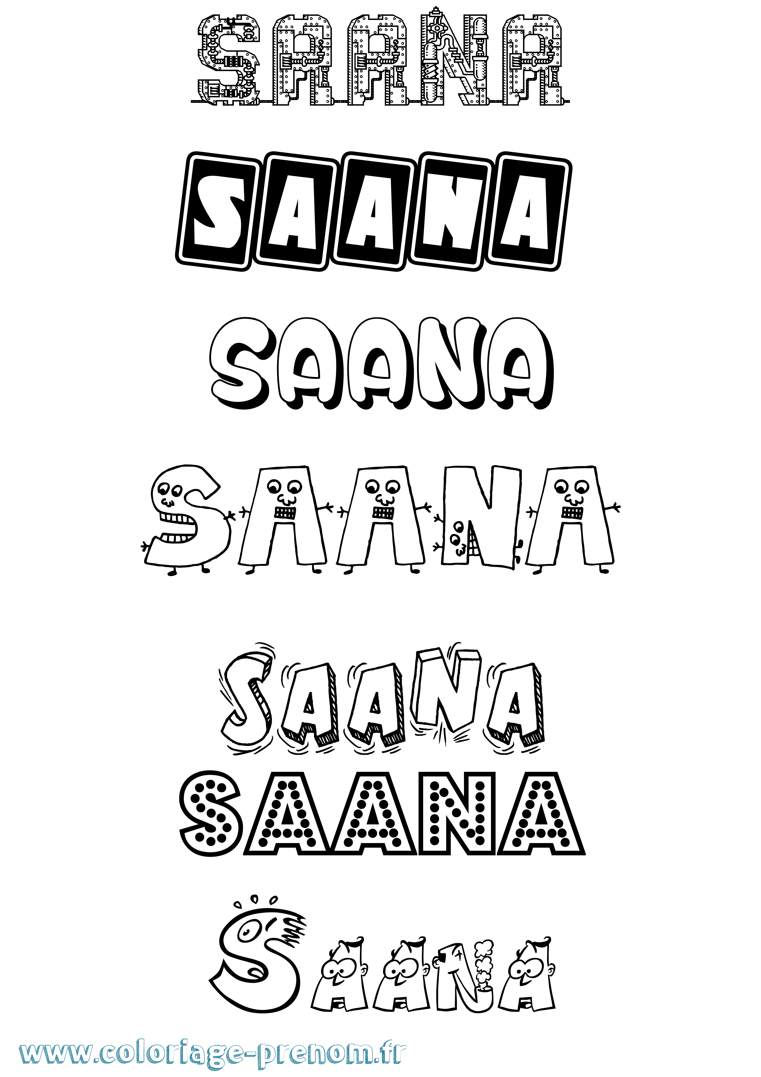 Coloriage prénom Saana Fun