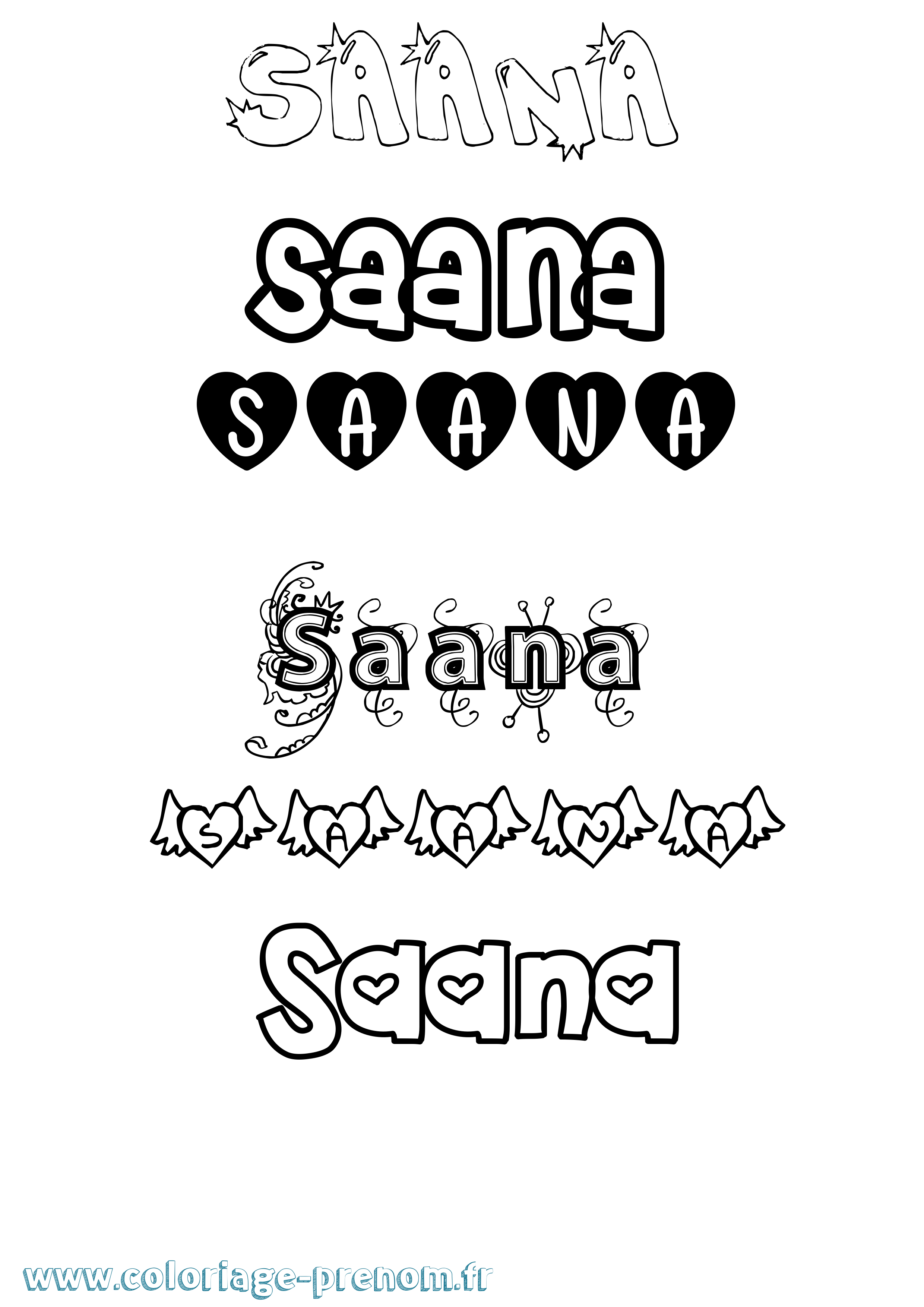Coloriage prénom Saana Girly