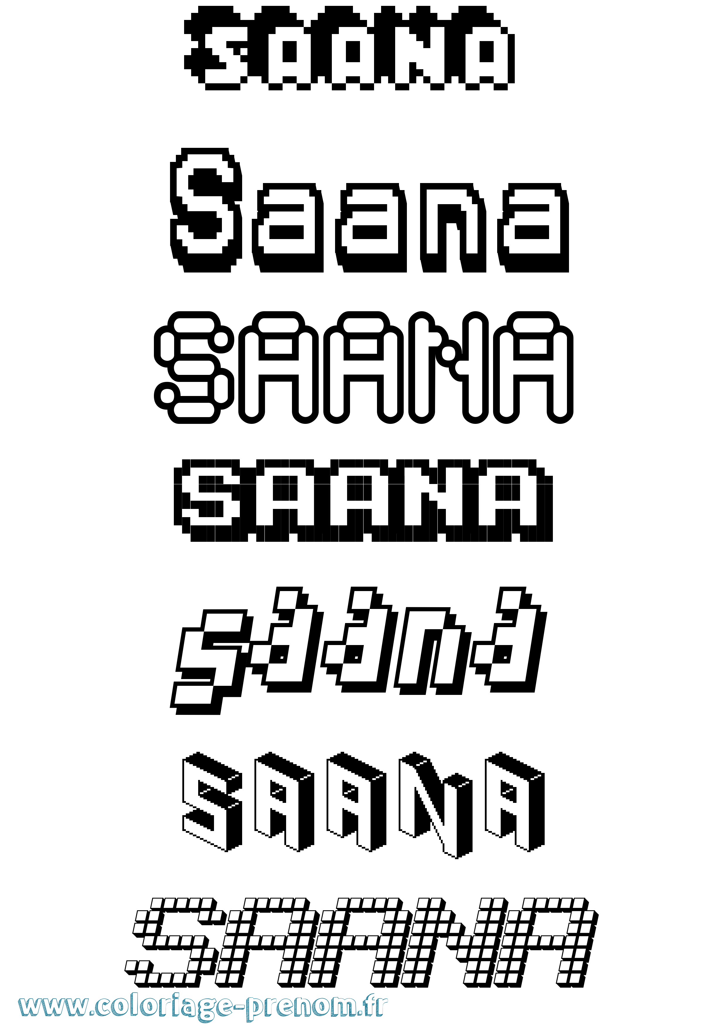 Coloriage prénom Saana Pixel