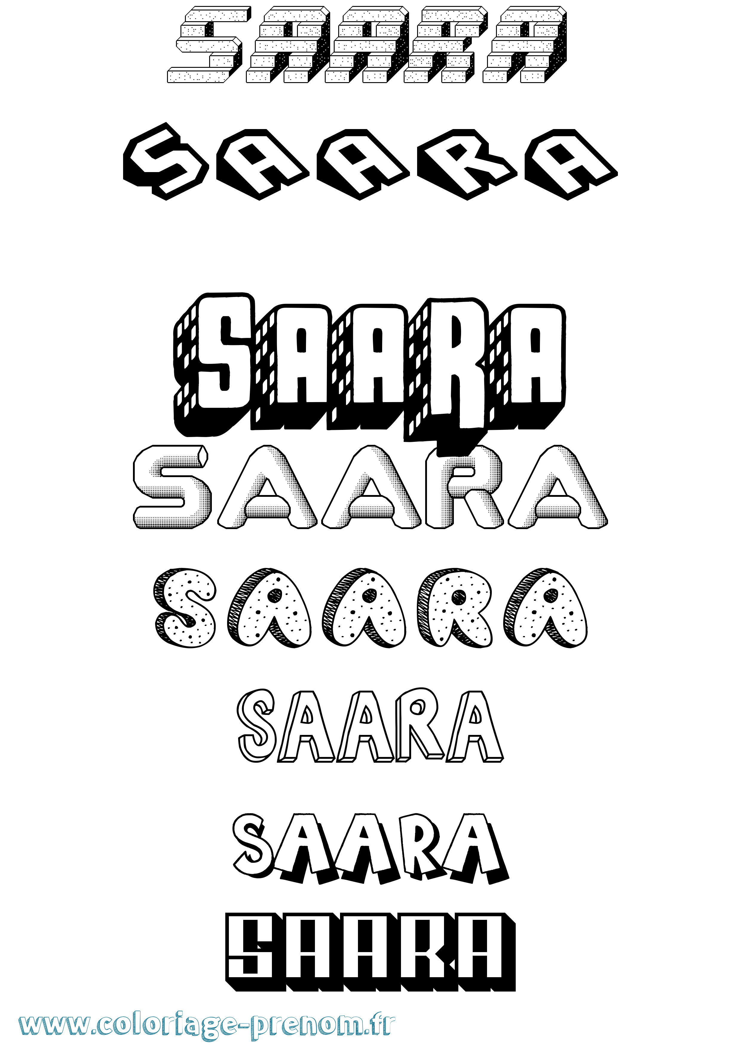 Coloriage prénom Saara Effet 3D
