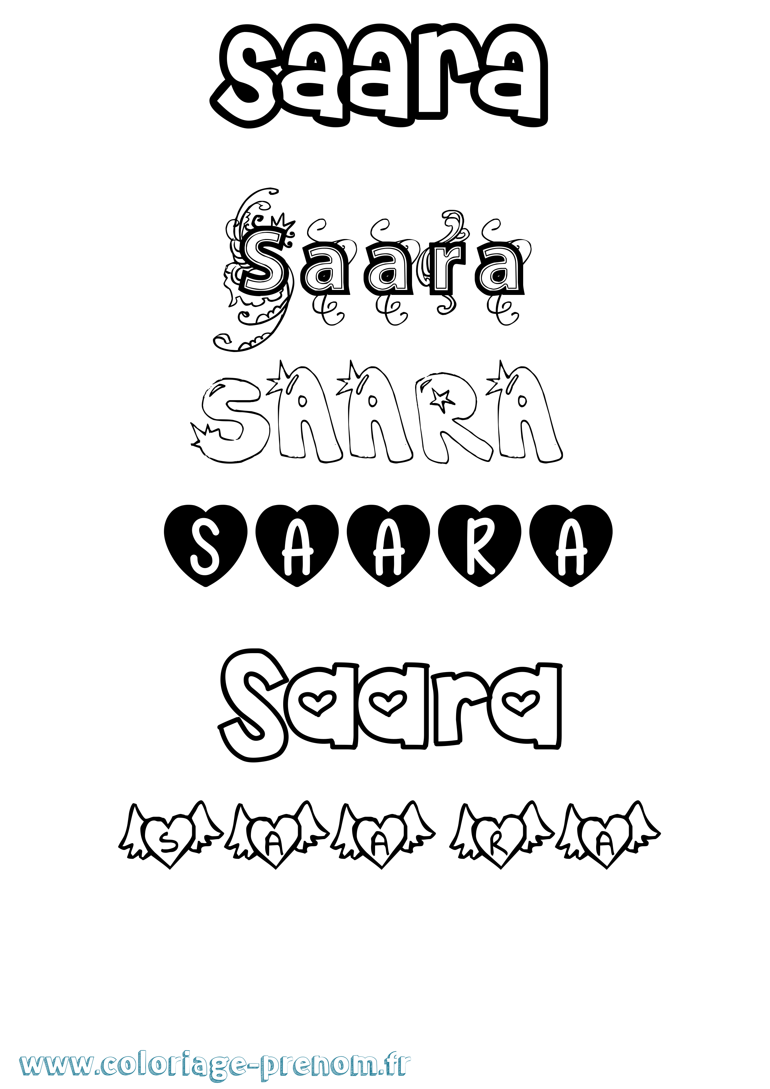 Coloriage prénom Saara Girly