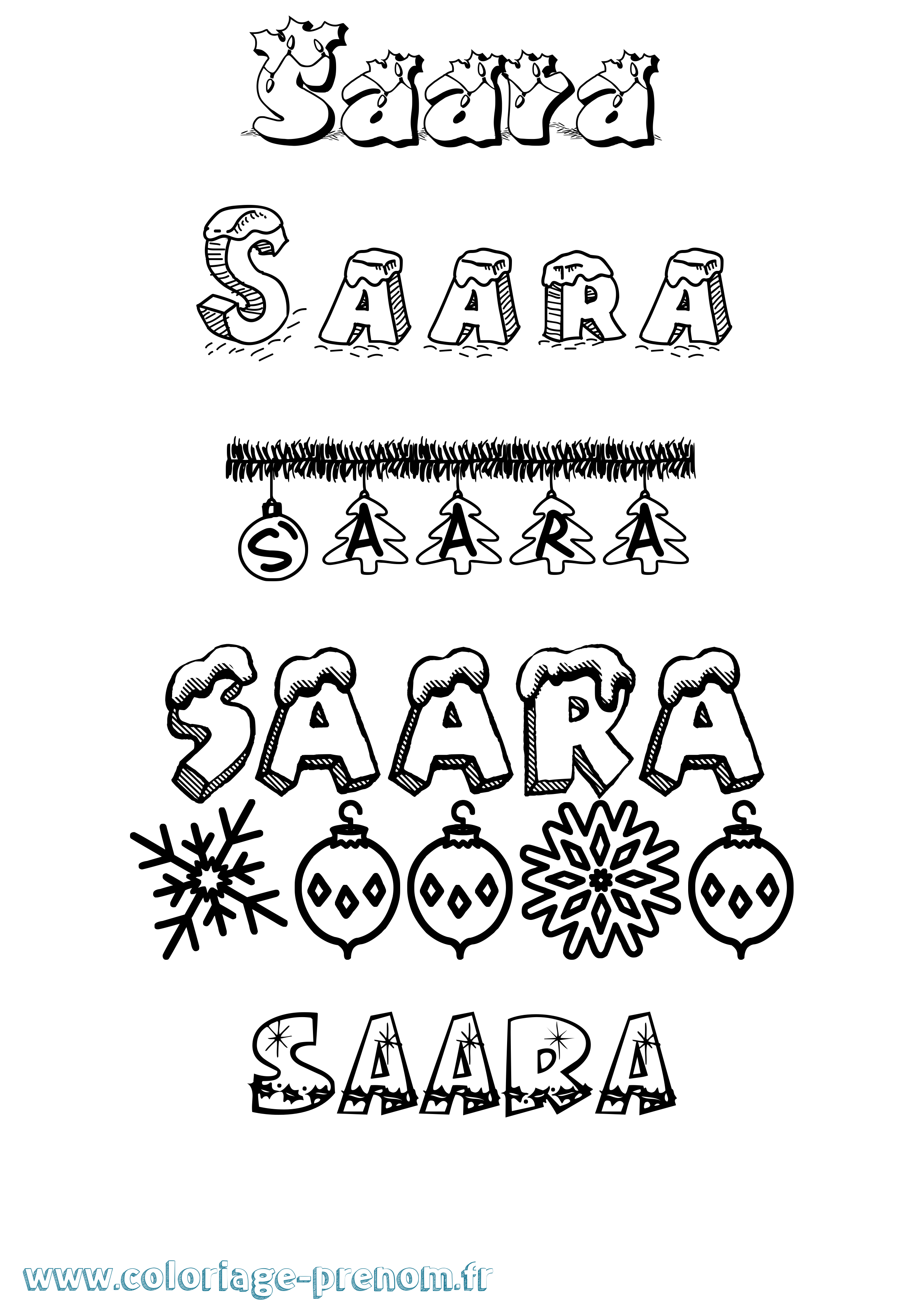 Coloriage prénom Saara Noël