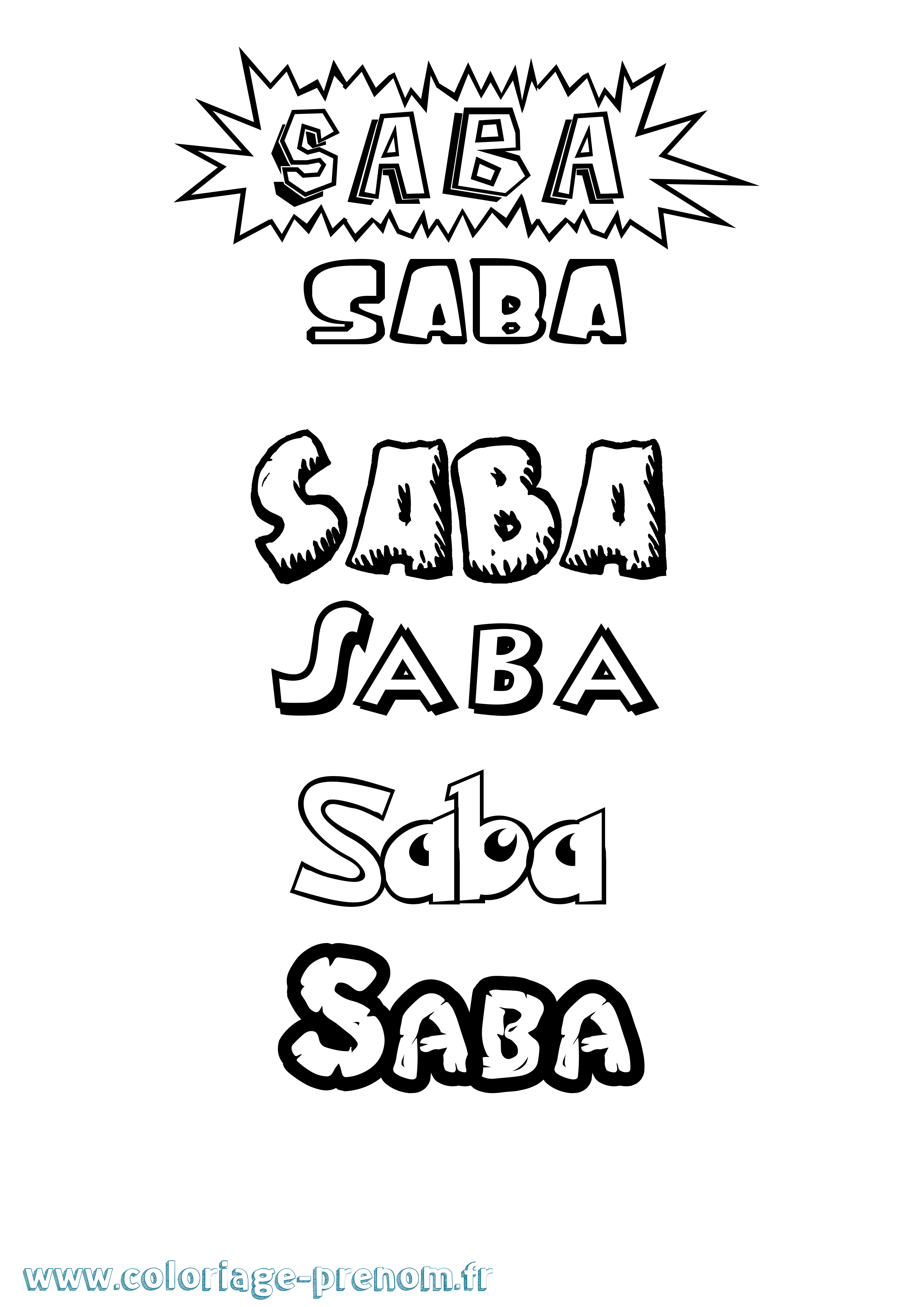 Coloriage prénom Saba Dessin Animé