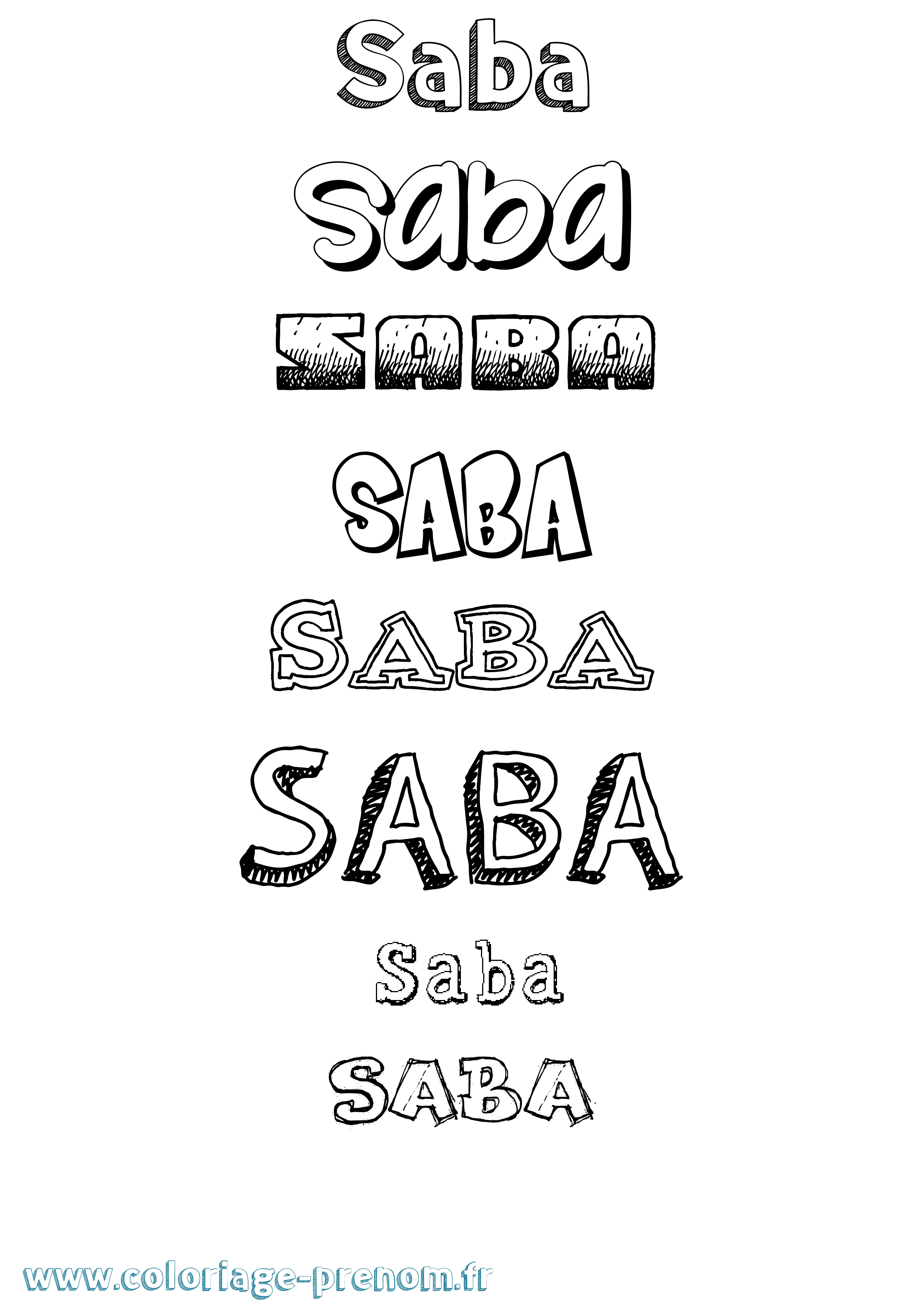 Coloriage prénom Saba Dessiné