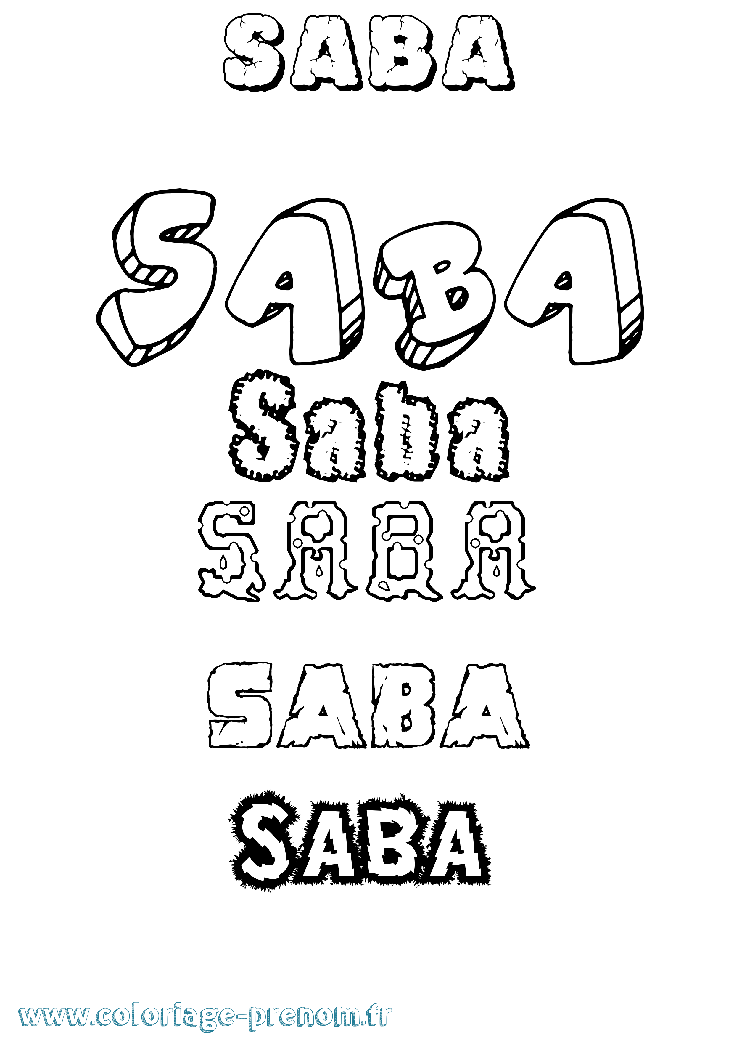 Coloriage prénom Saba Destructuré
