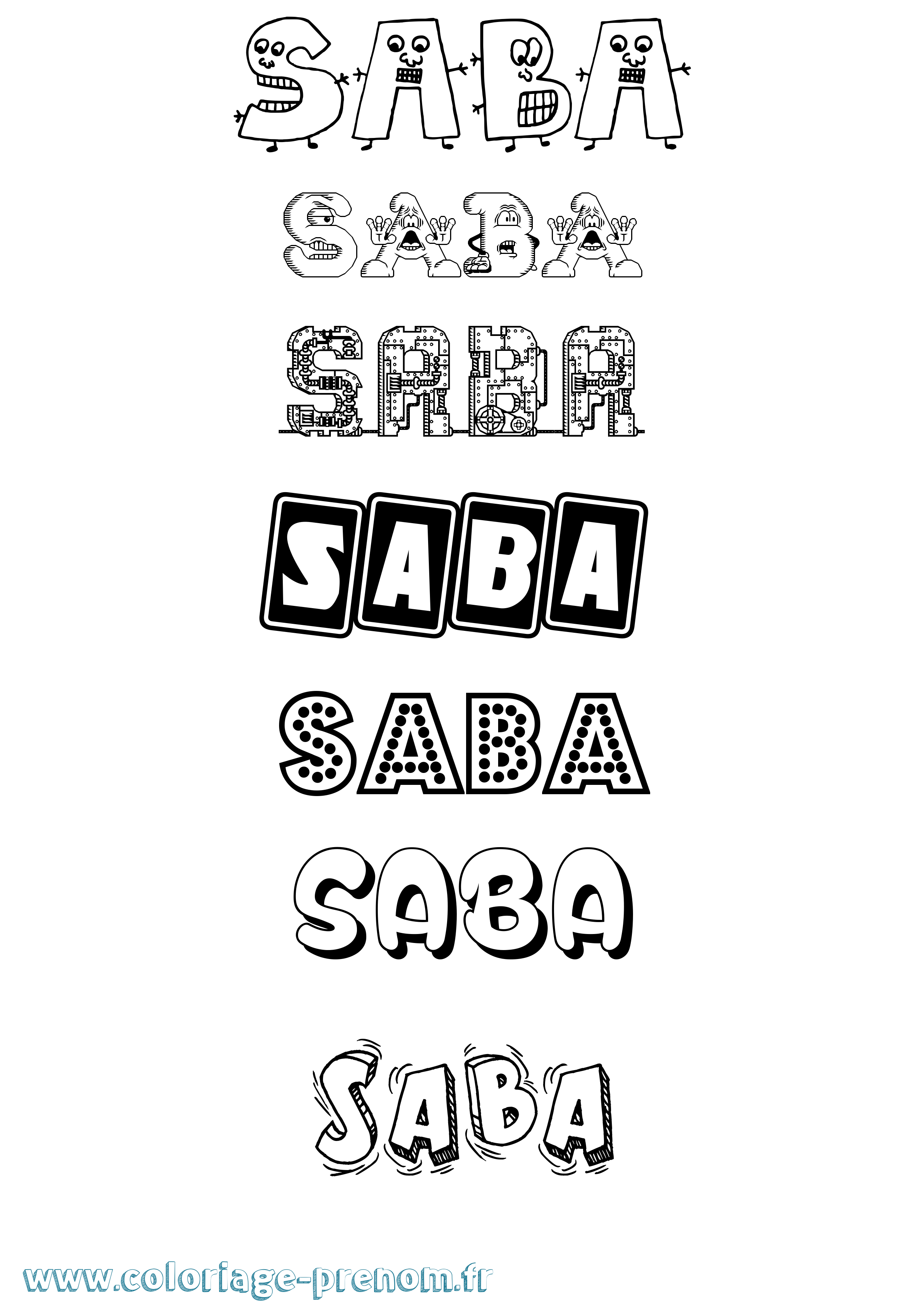 Coloriage prénom Saba Fun