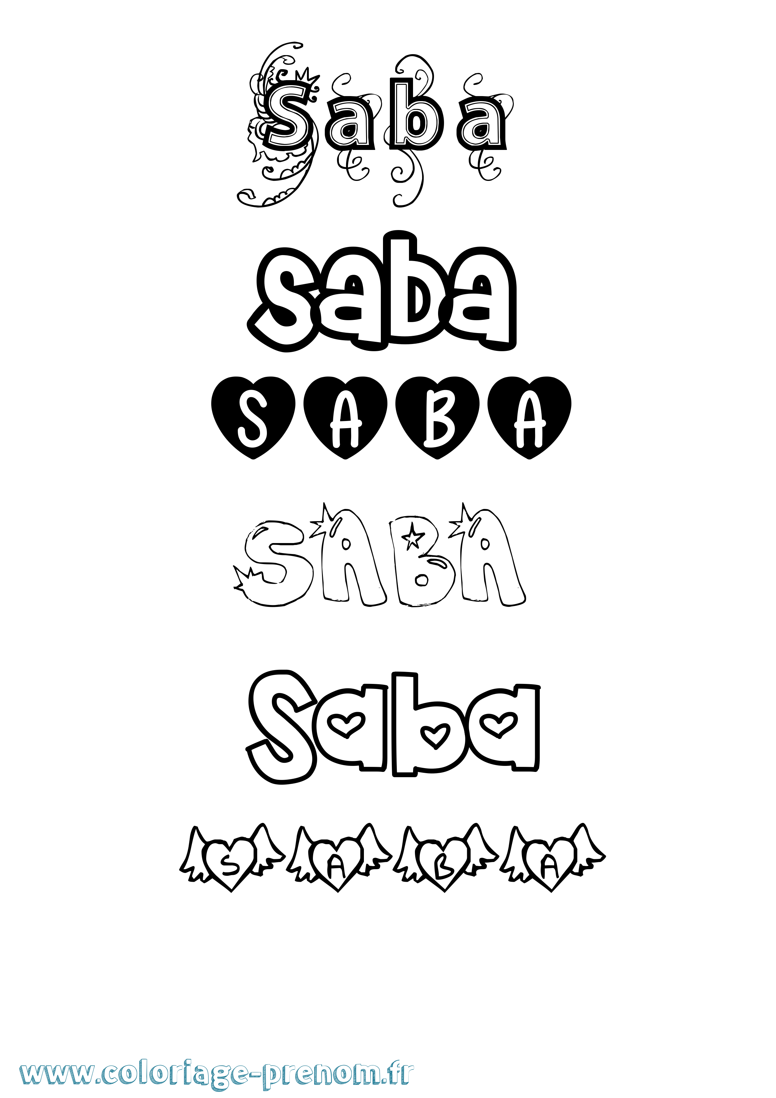 Coloriage prénom Saba Girly