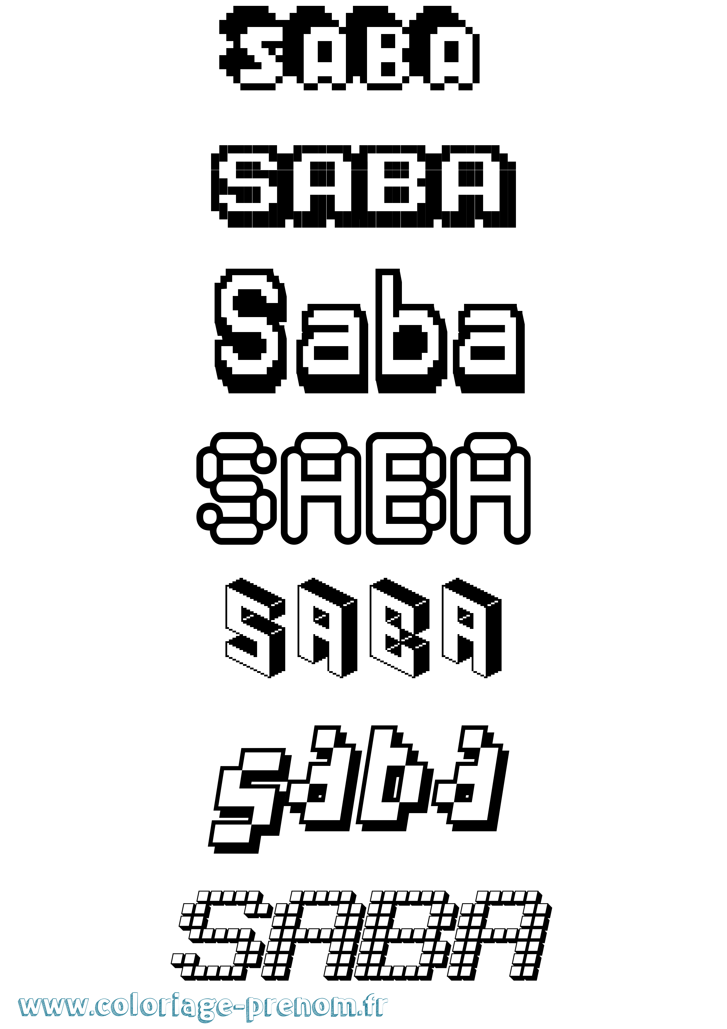 Coloriage prénom Saba Pixel