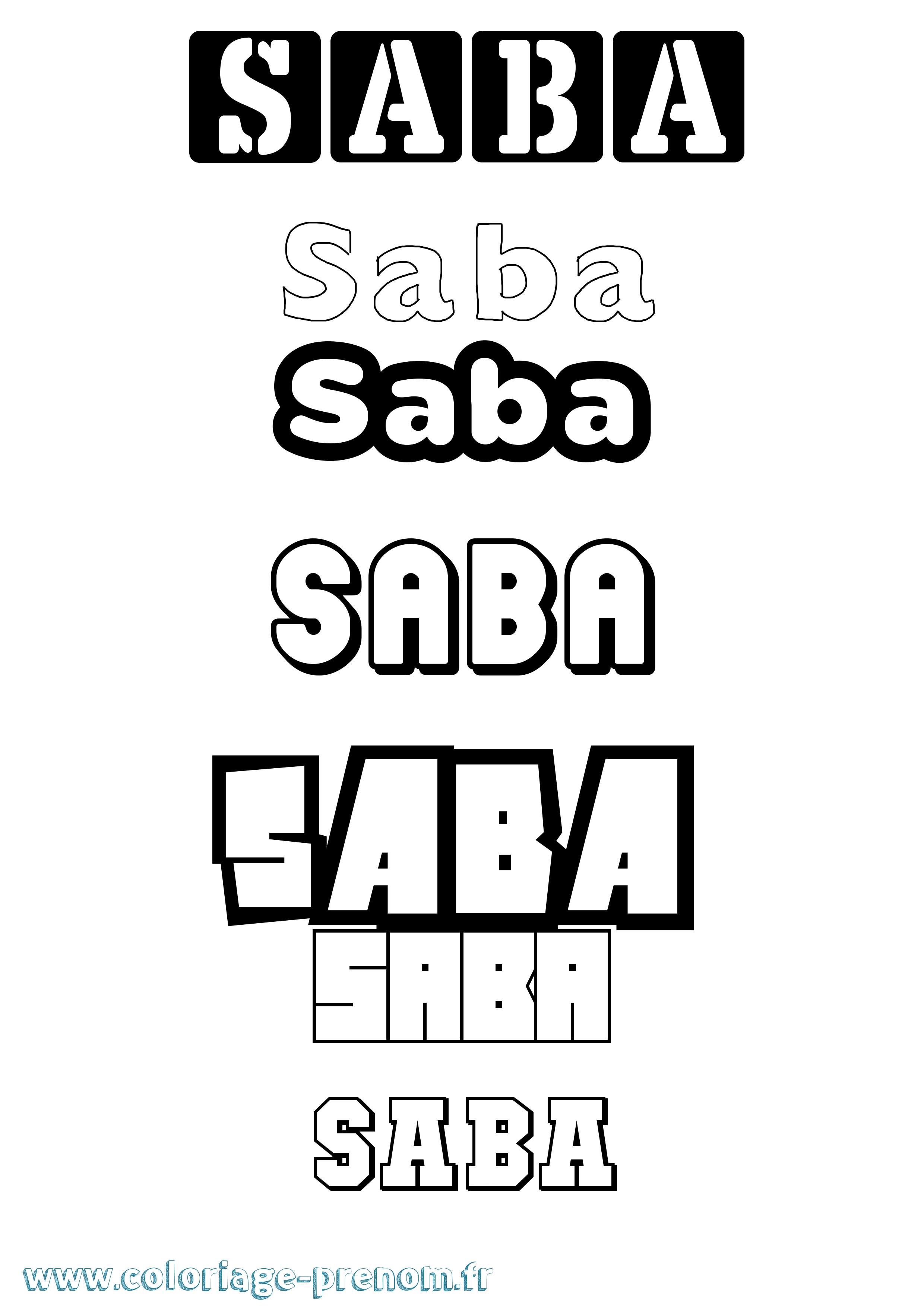 Coloriage prénom Saba Simple
