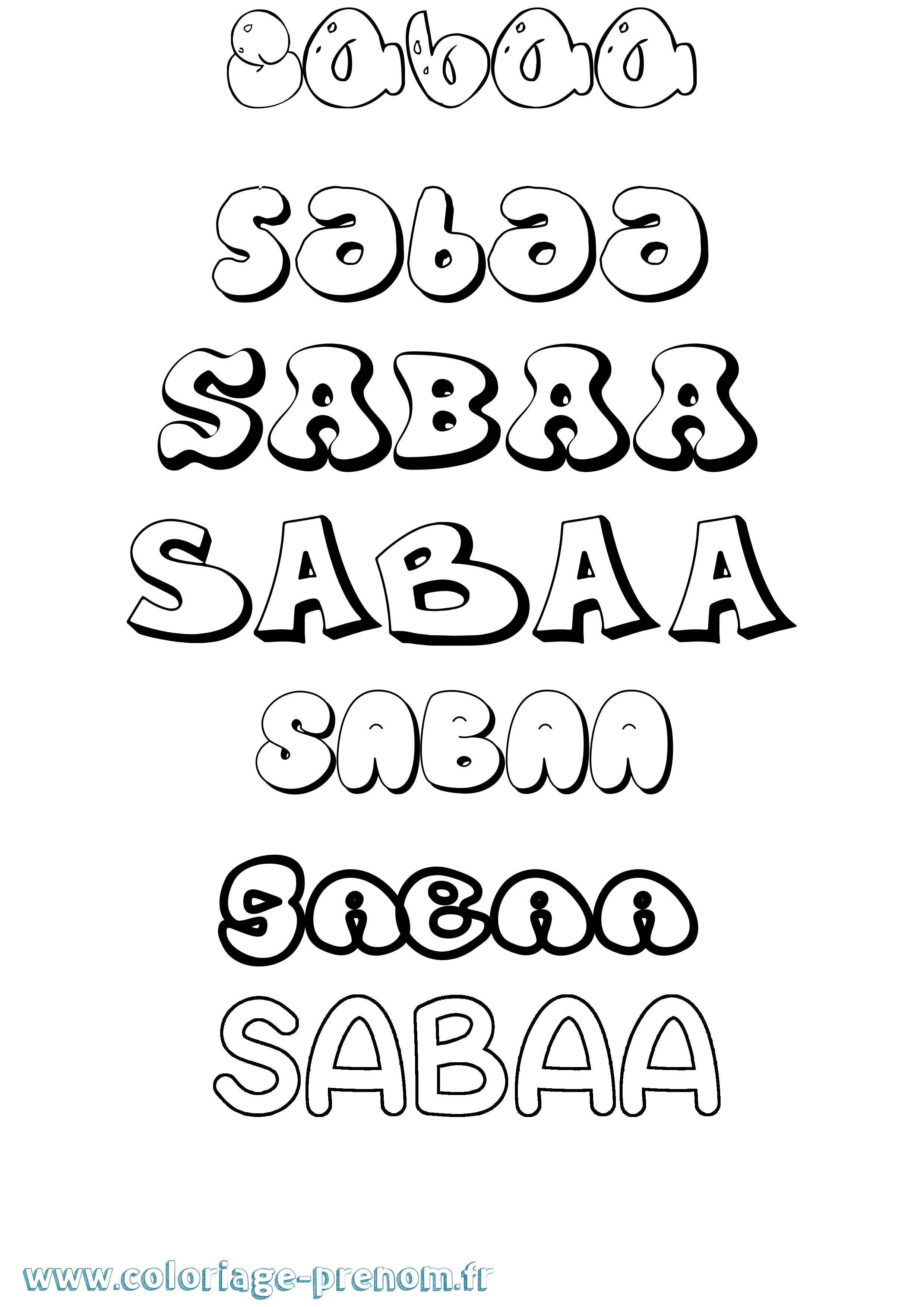 Coloriage prénom Sabaa Bubble