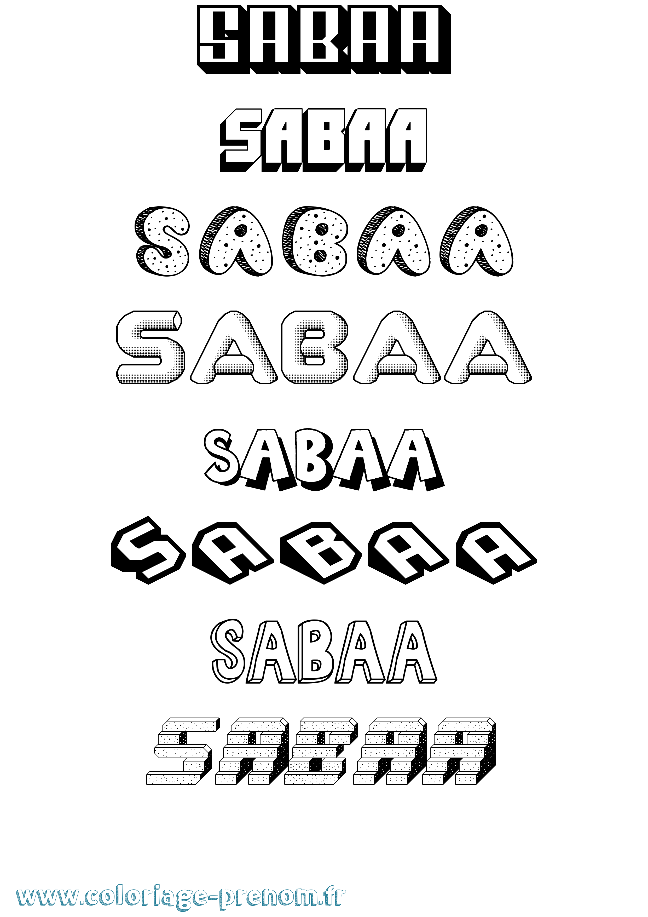 Coloriage prénom Sabaa Effet 3D