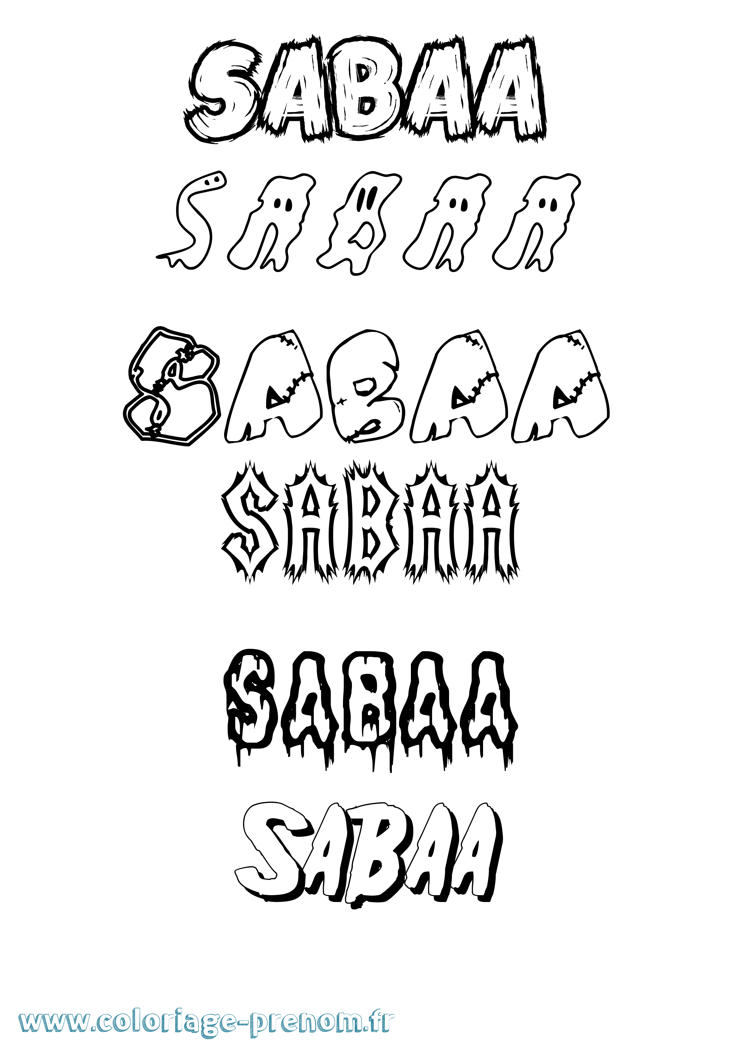 Coloriage Sabaa Frisson Coloriage prénom Sabaa Frisson