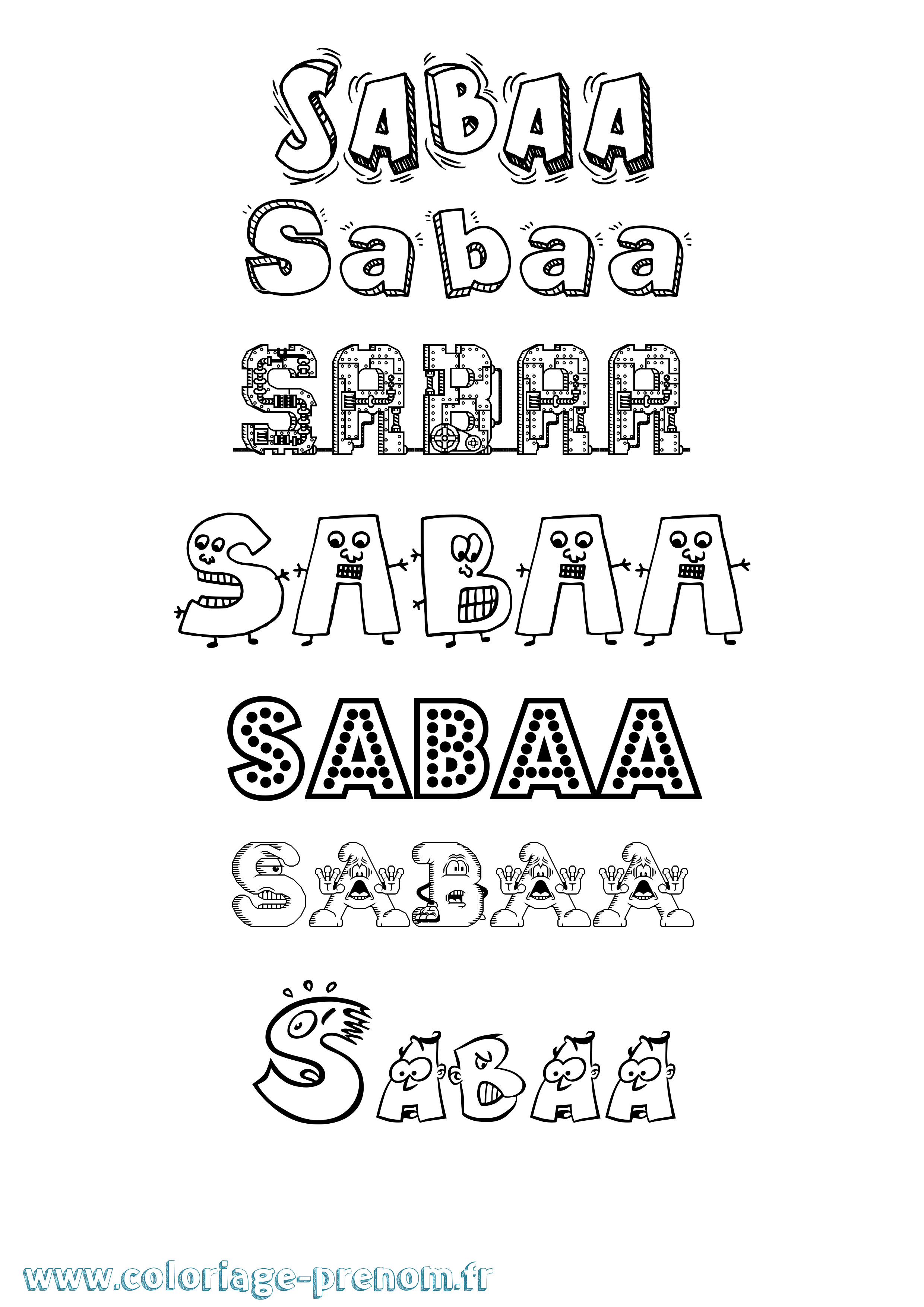 Coloriage prénom Sabaa Fun