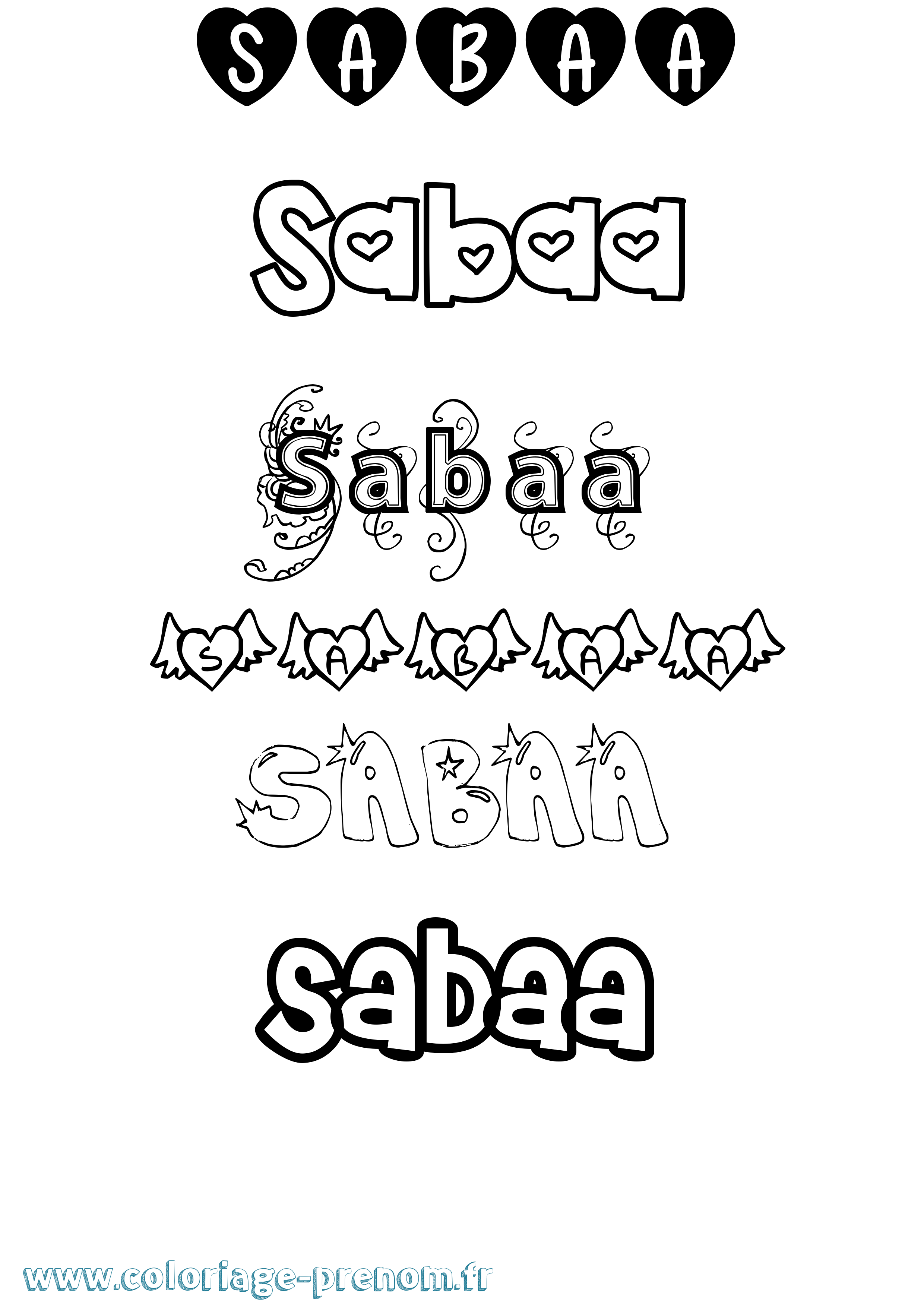 Coloriage prénom Sabaa Girly