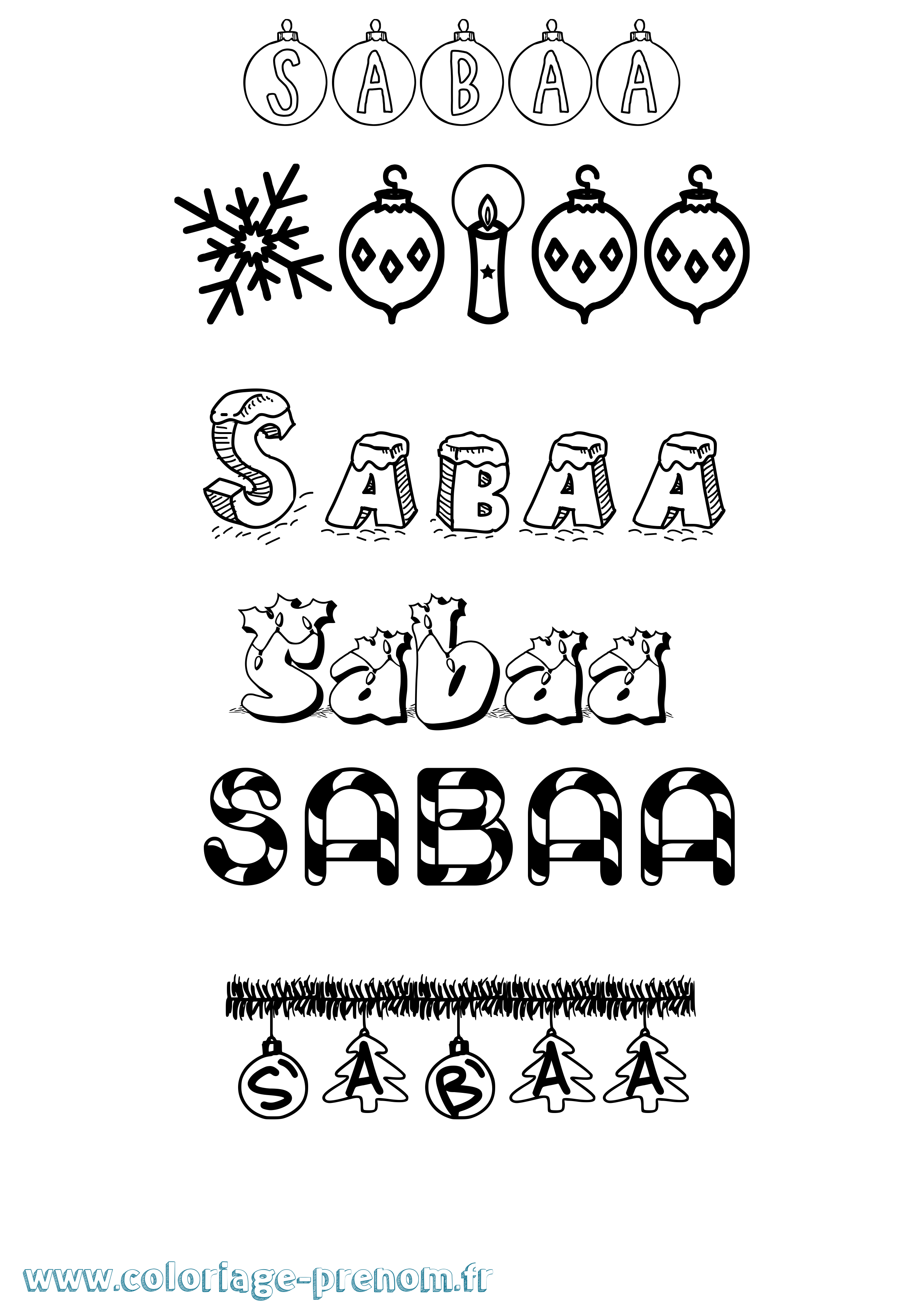 Coloriage Sabaa Noël Coloriage prénom Sabaa Noël
