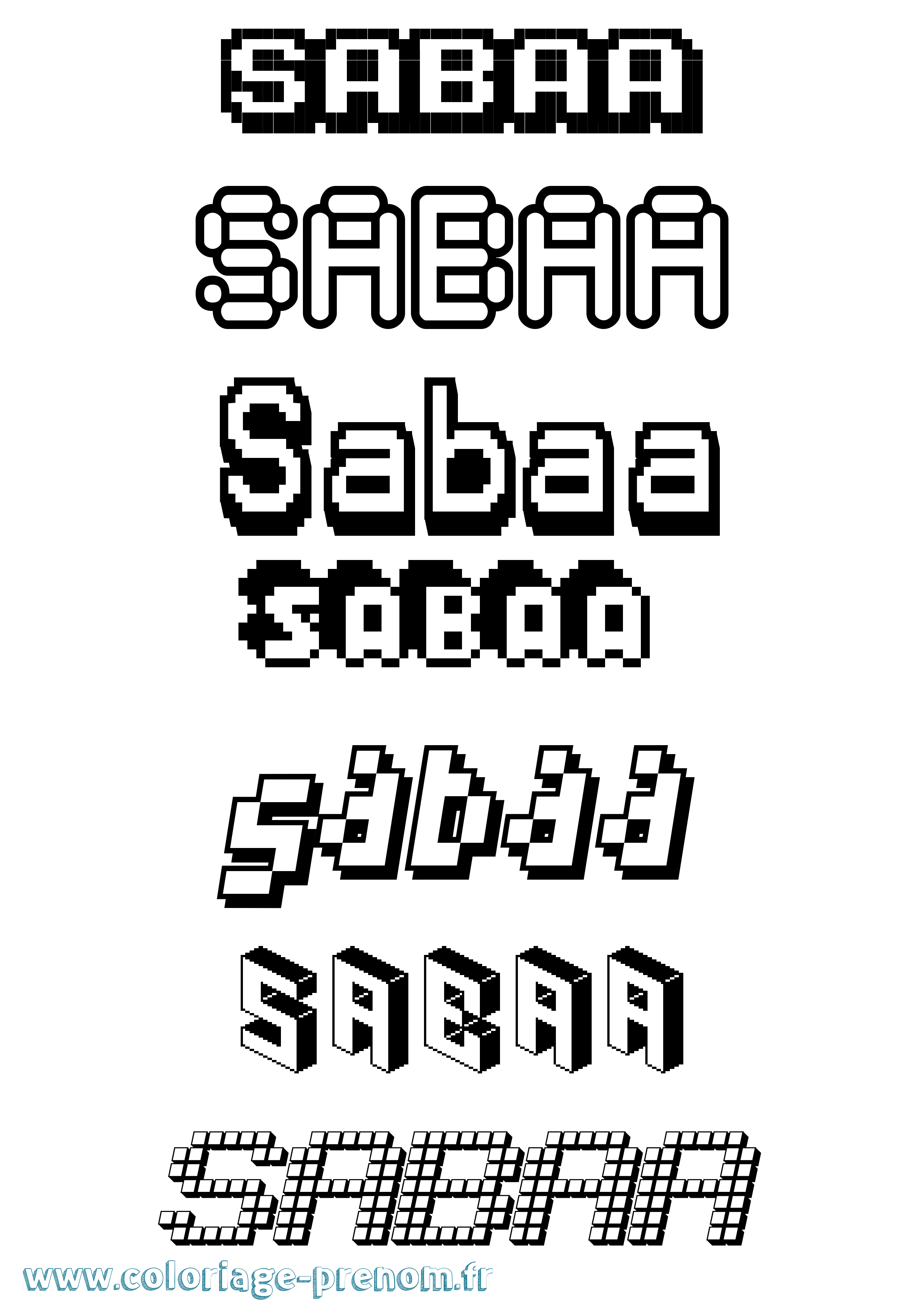 Coloriage prénom Sabaa Pixel