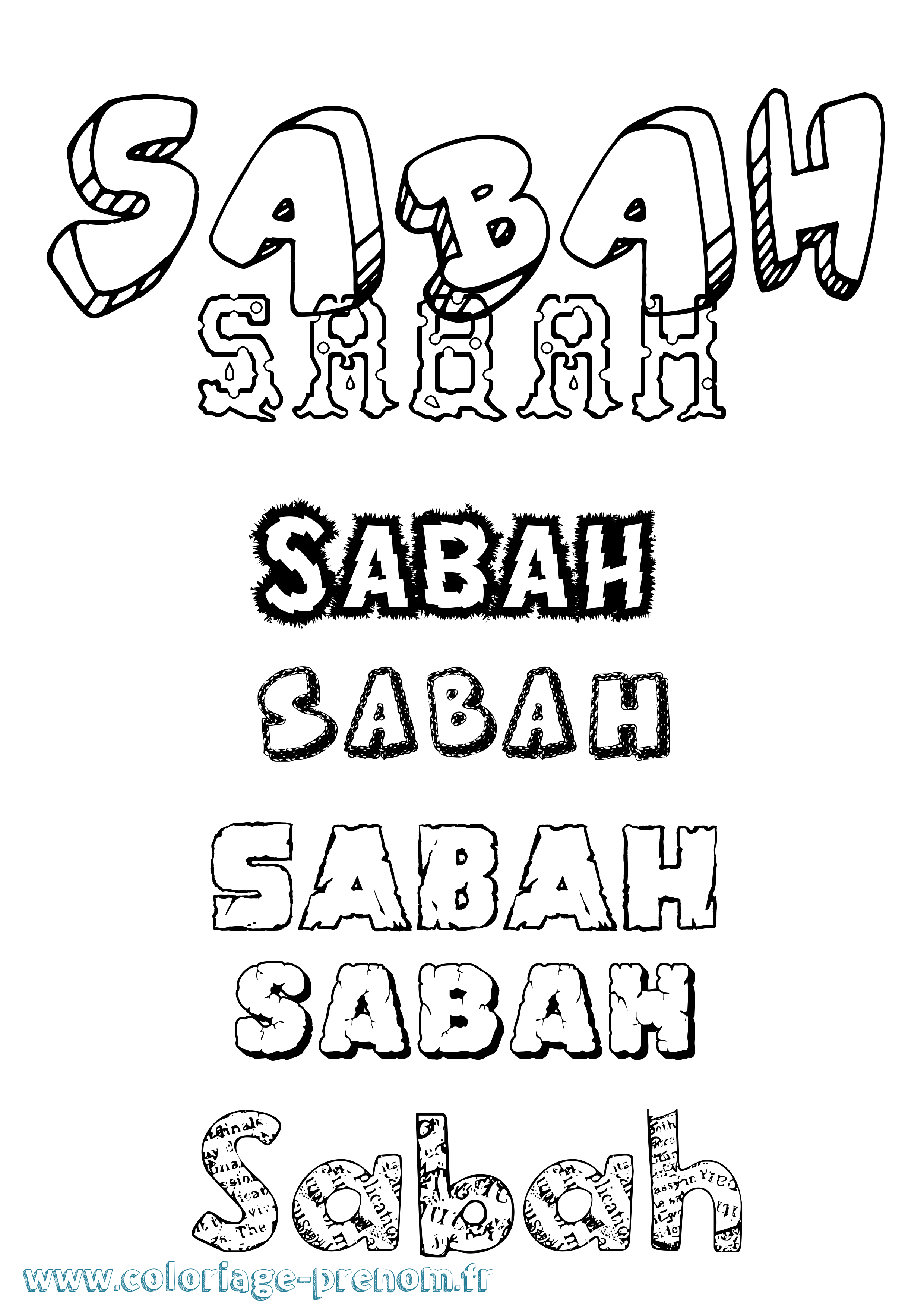 Coloriage prénom Sabah Destructuré